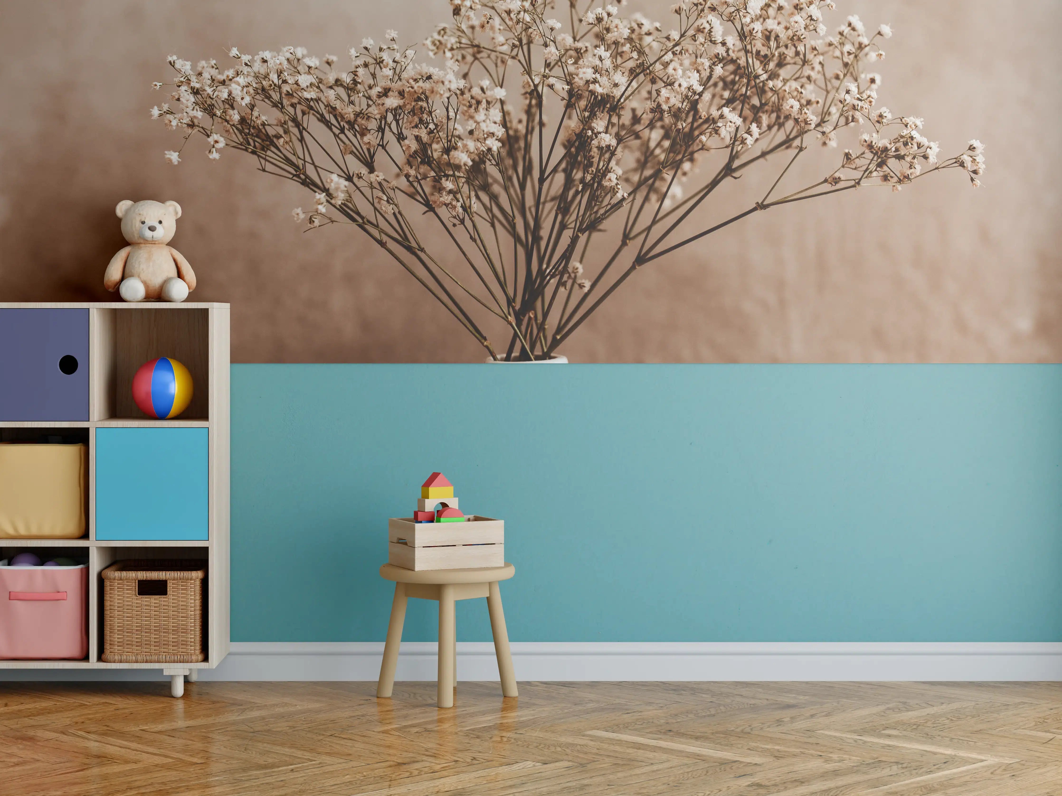Kinderzimmer Wandgestaltung - Weiße wilde getrocknete Blumen