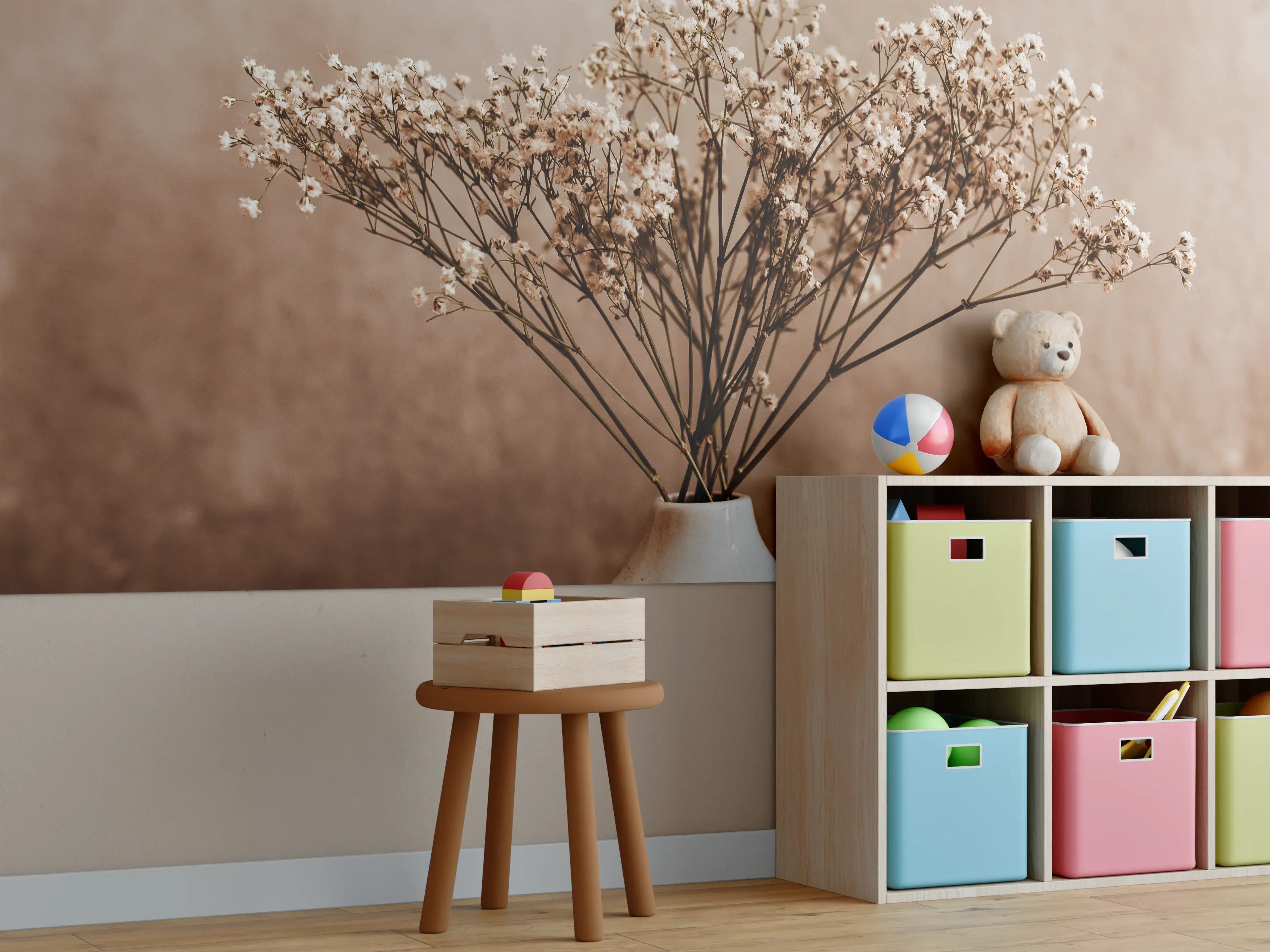 Kinderzimmer Wandgestaltung - Weiße wilde getrocknete Blumen