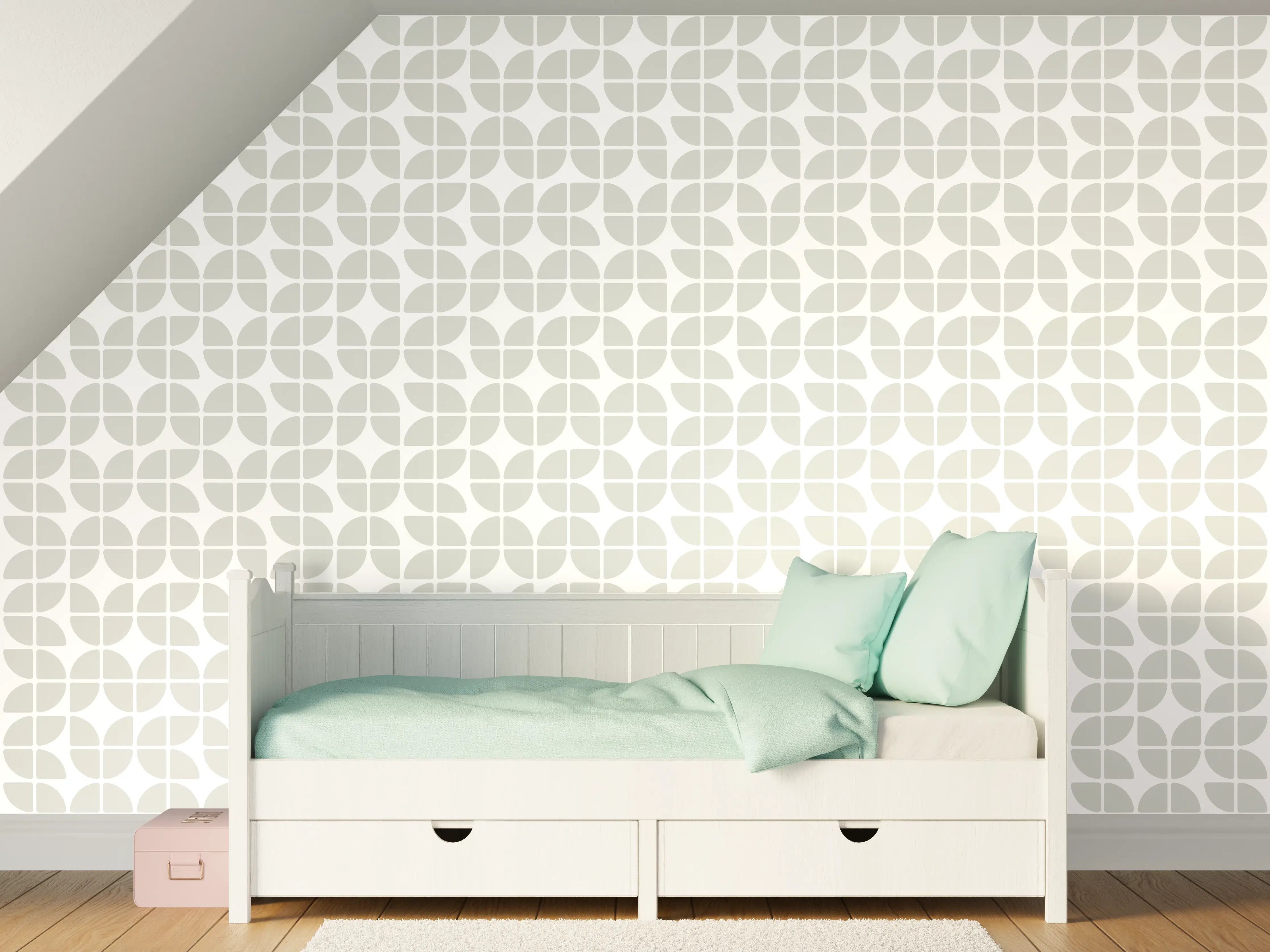 Kinderzimmer Wandgestaltung - Weiße, elegante Fliesen mit grauem Muster