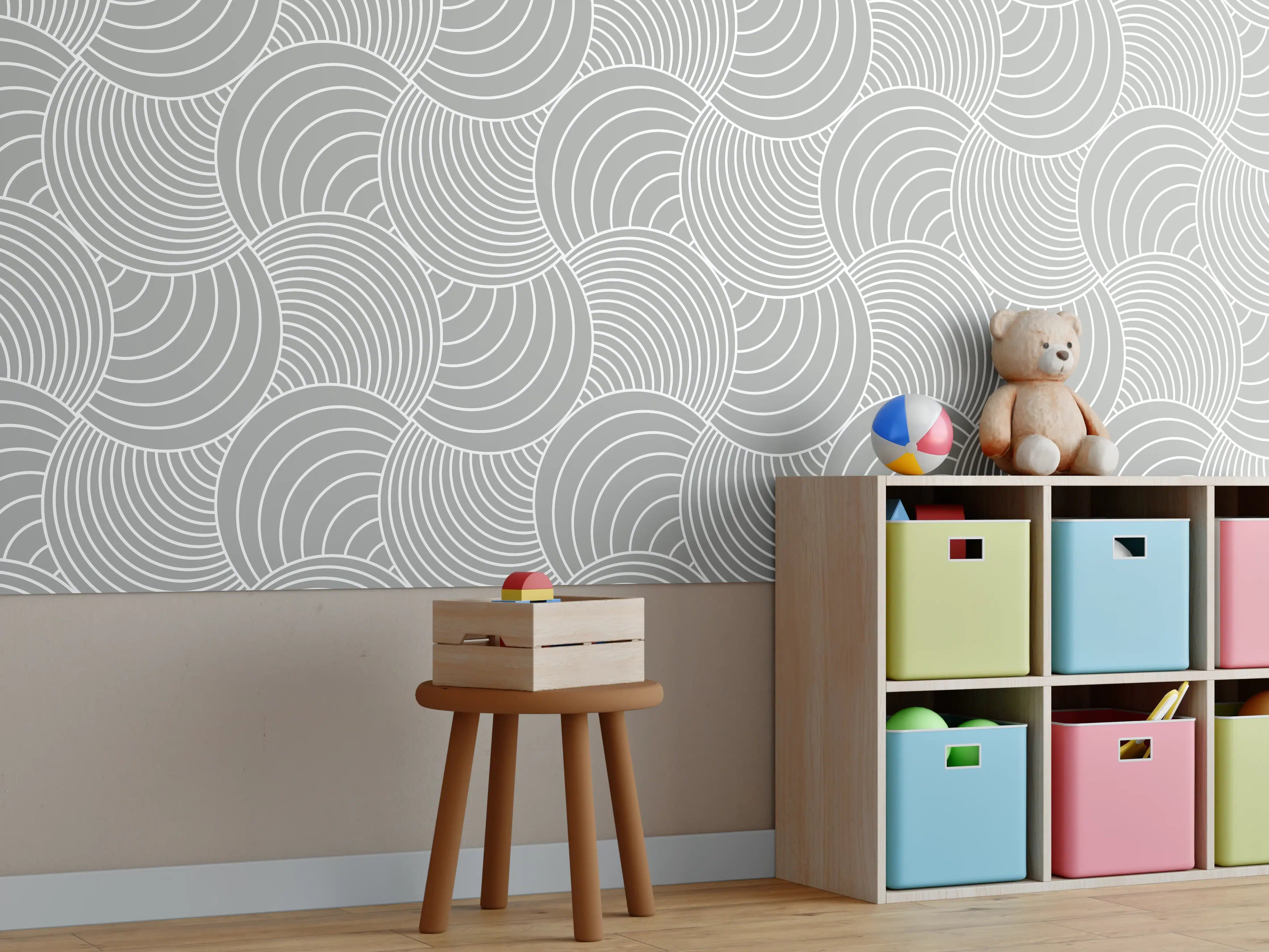 Kinderzimmer Wandgestaltung - Weiße, graue Wellenmuster-Textur