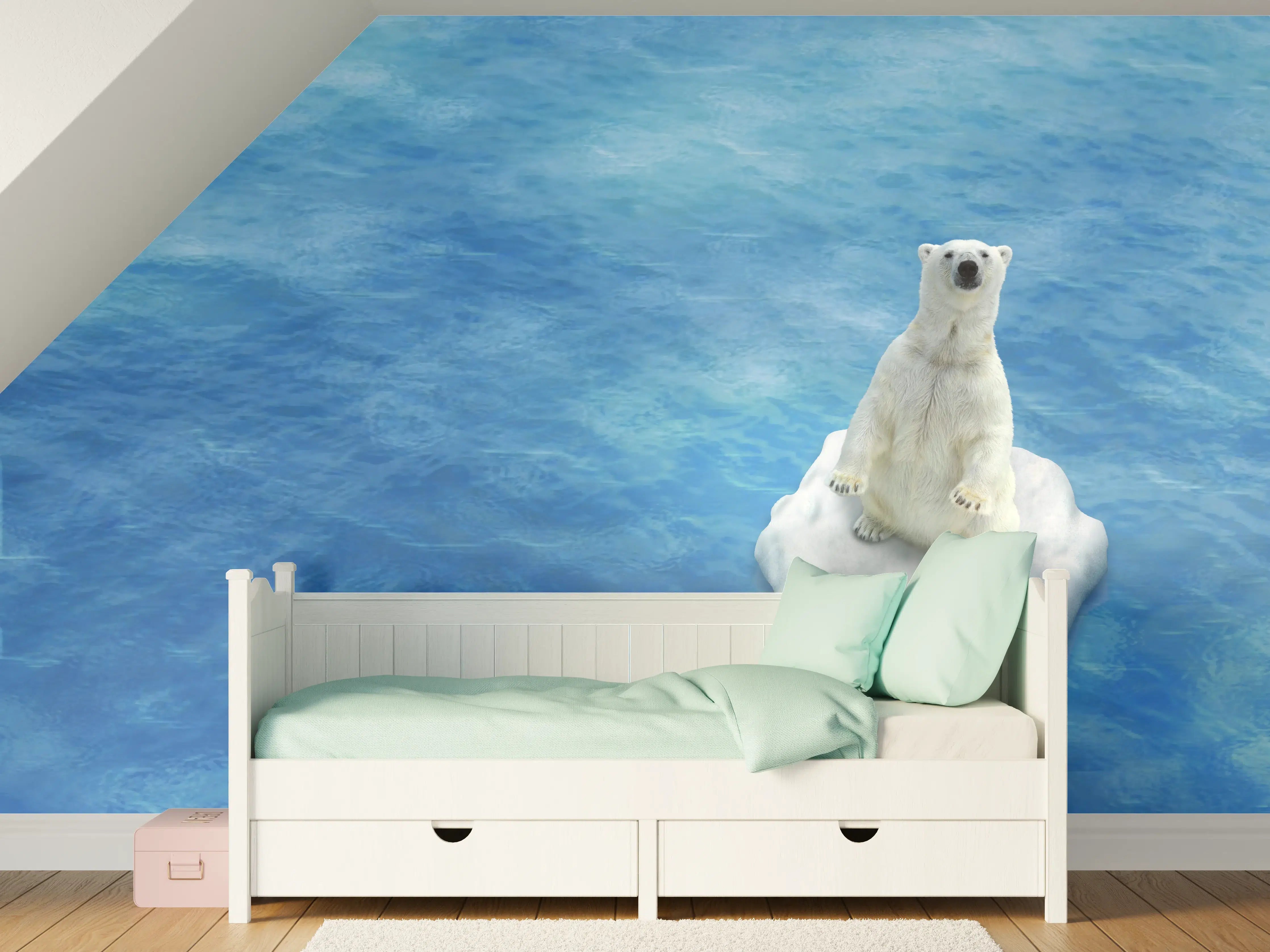 Kinderzimmer Wandgestaltung - Weißer Eisbär treibend auf Eisscholle