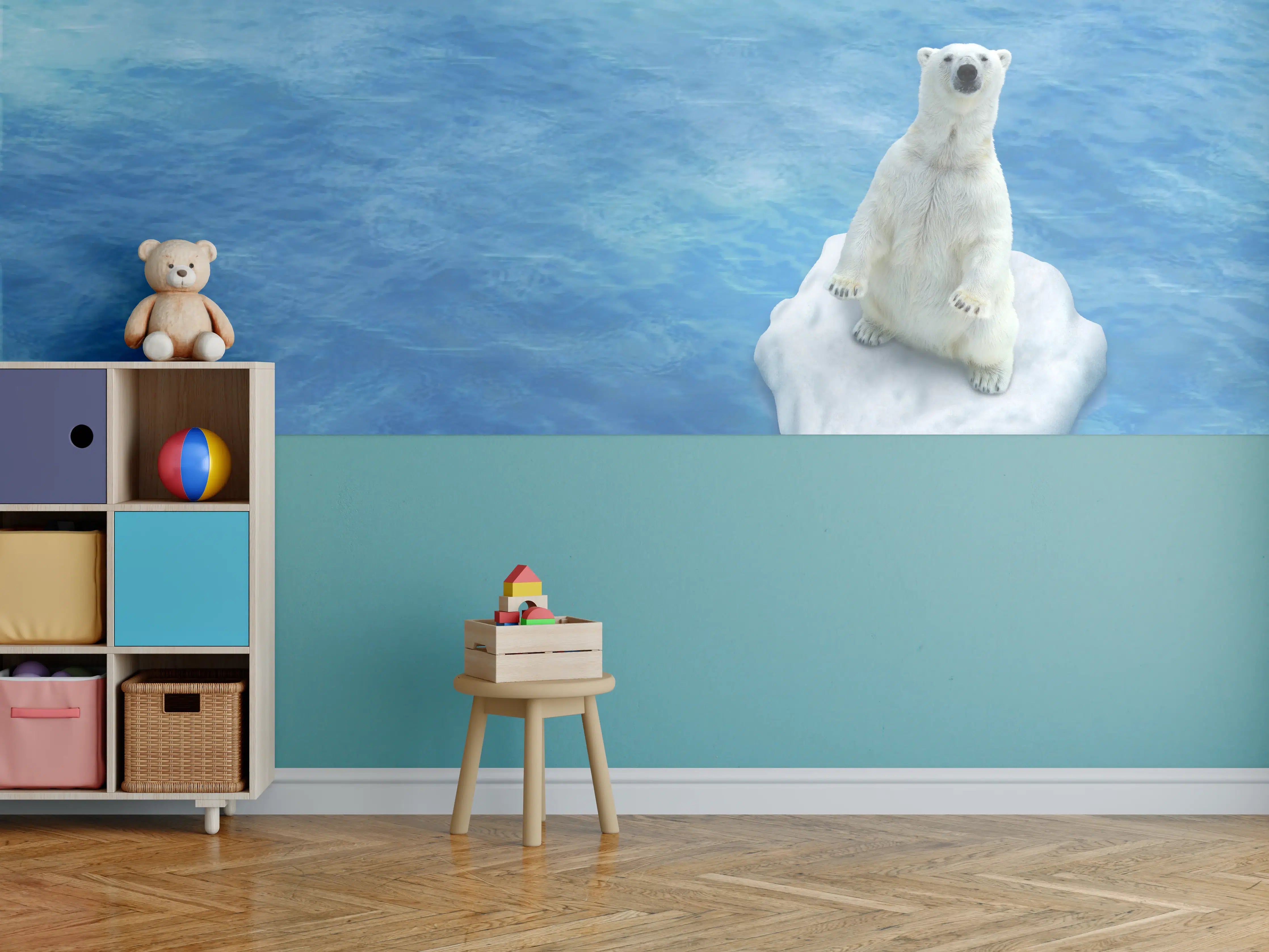 Kinderzimmer Wandgestaltung - Weißer Eisbär treibend auf Eisscholle