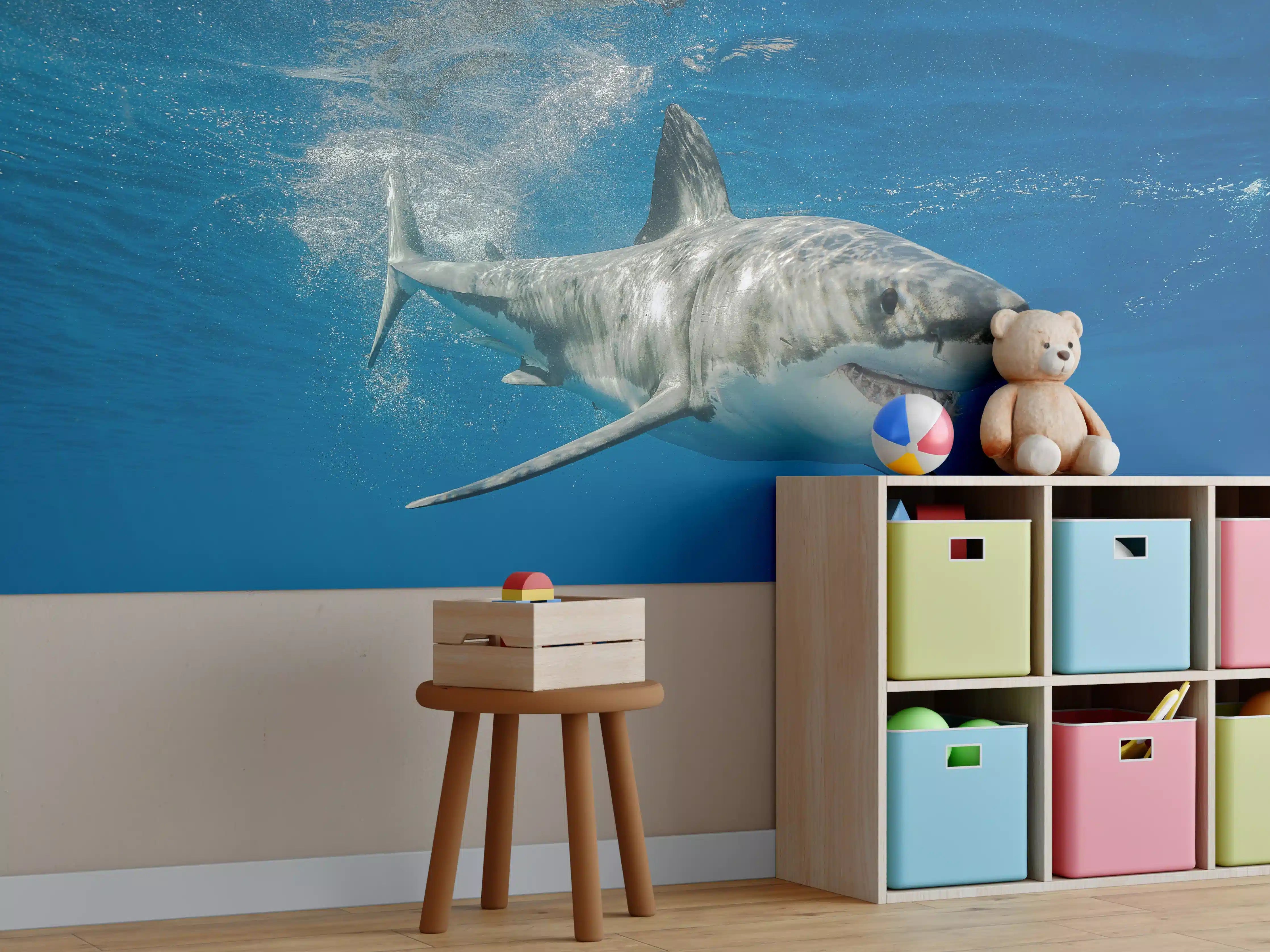 Kinderzimmer Wandgestaltung - Weißer Hai in Unterwasseransicht
