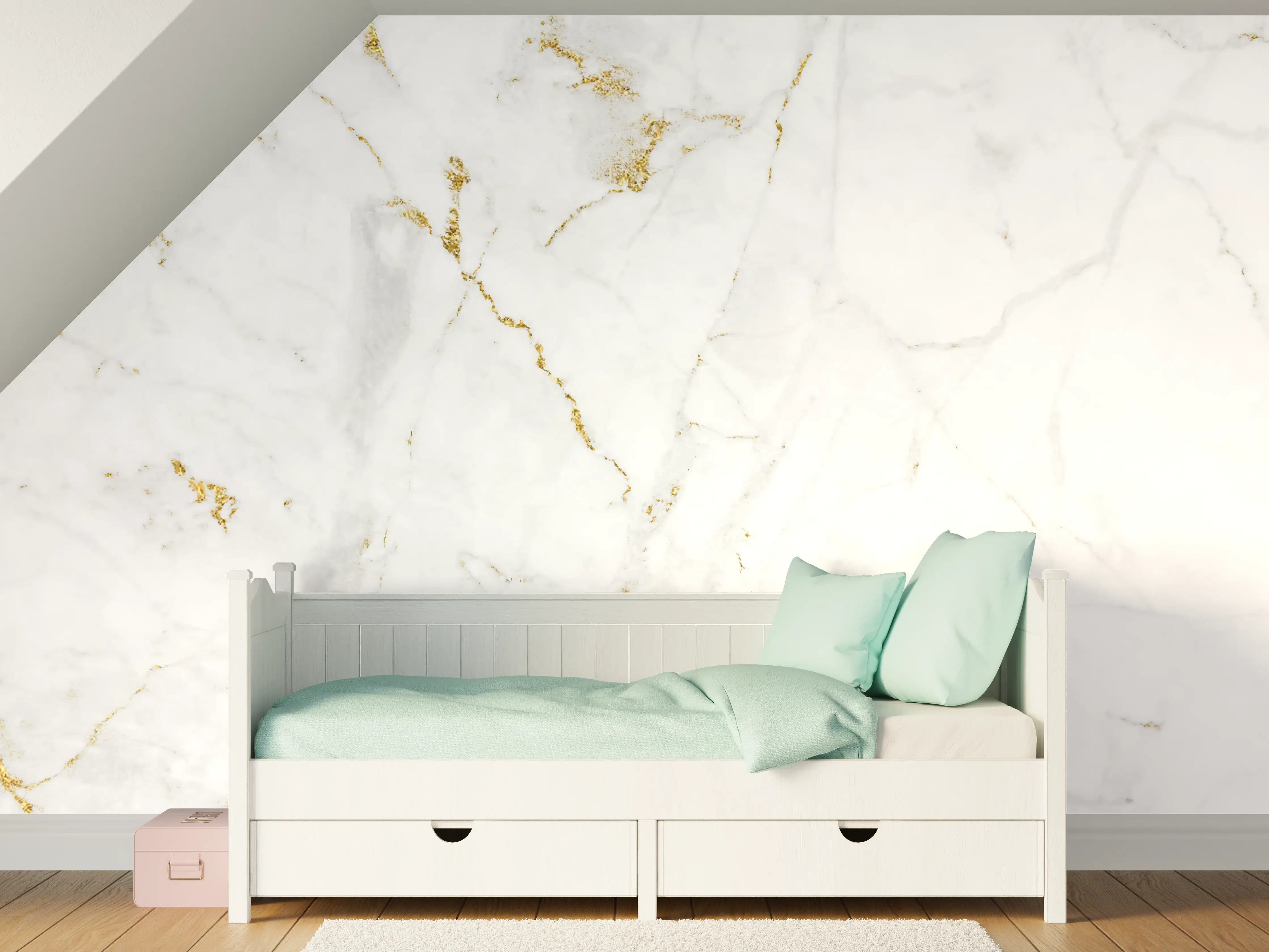 Kinderzimmer Wandgestaltung - Weißer Marmor mit goldenen Adern