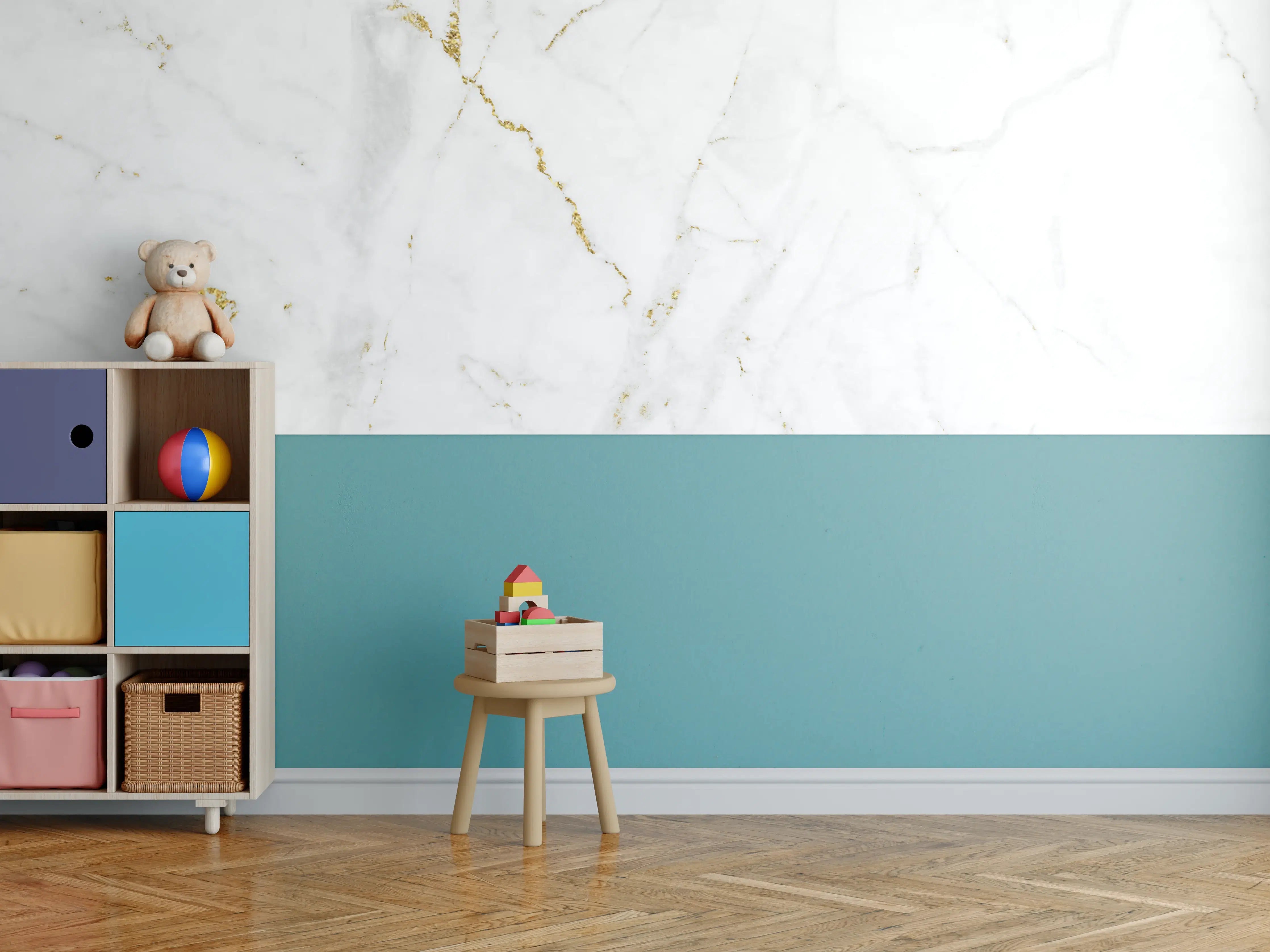 Kinderzimmer Wandgestaltung - Weißer Marmor mit goldenen Adern