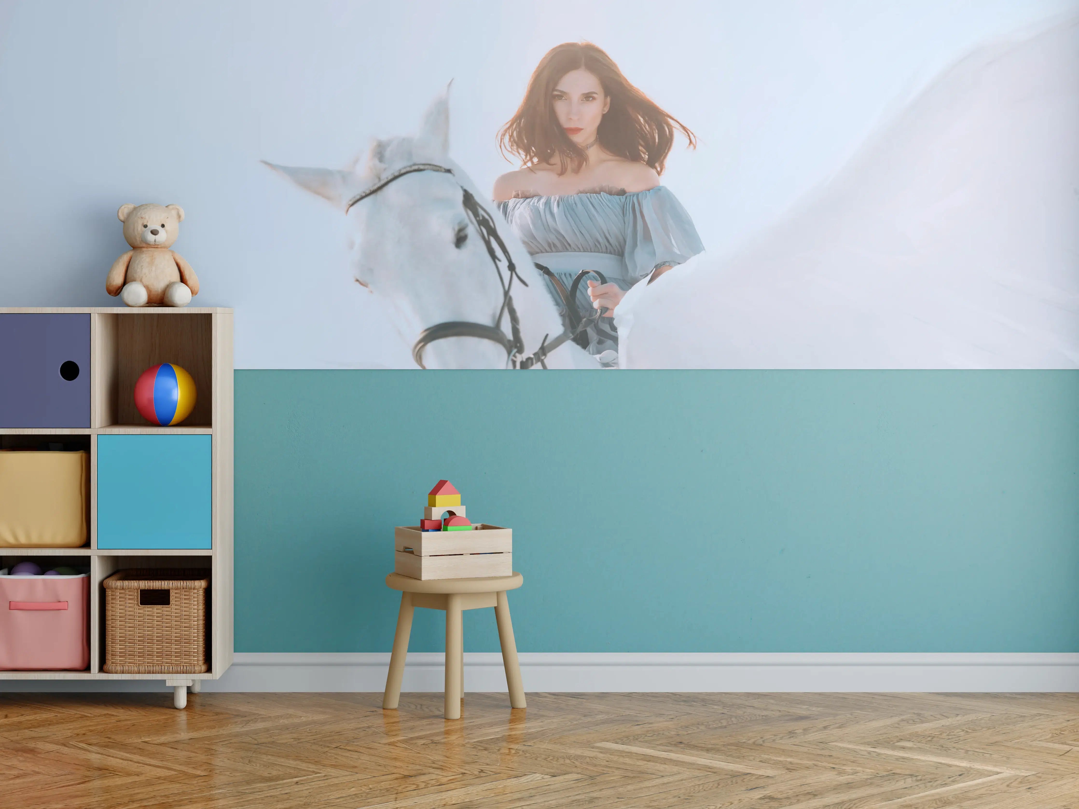 Kinderzimmer Wandgestaltung - Weißer Pegasus mit Engel