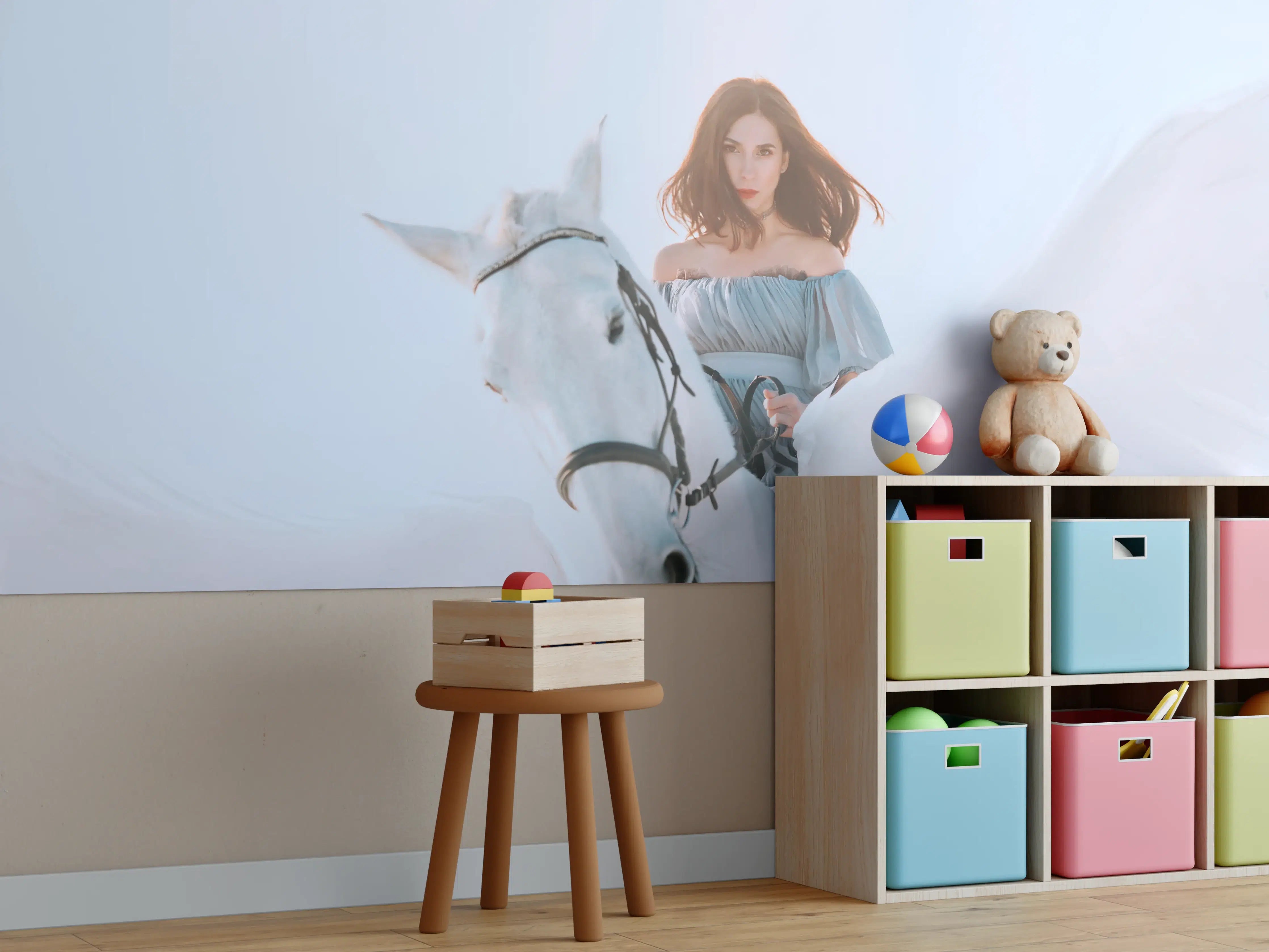 Kinderzimmer Wandgestaltung - Weißer Pegasus mit Engel