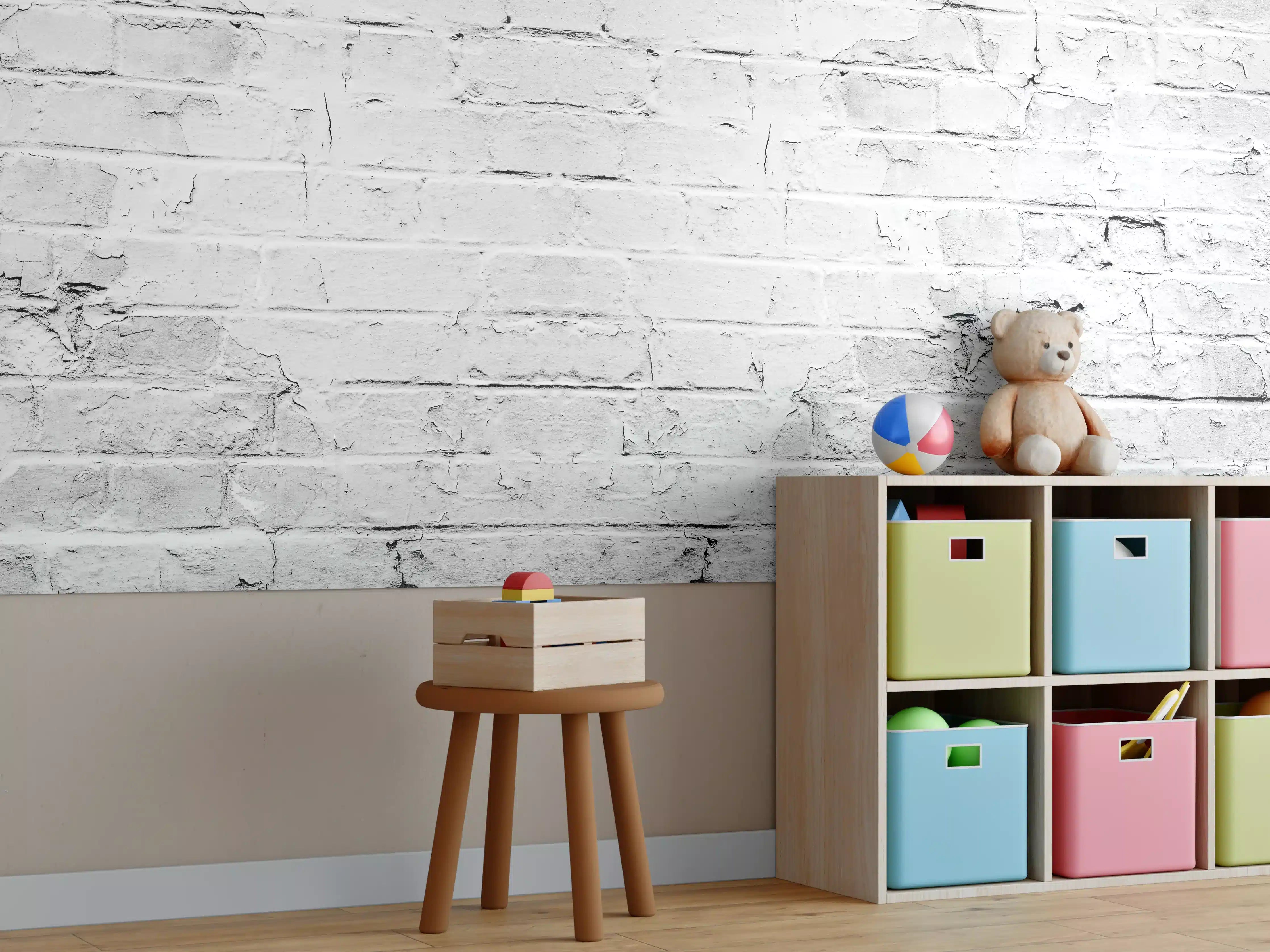 Kinderzimmer Wandgestaltung - Weißer rustikaler Mauerwerk