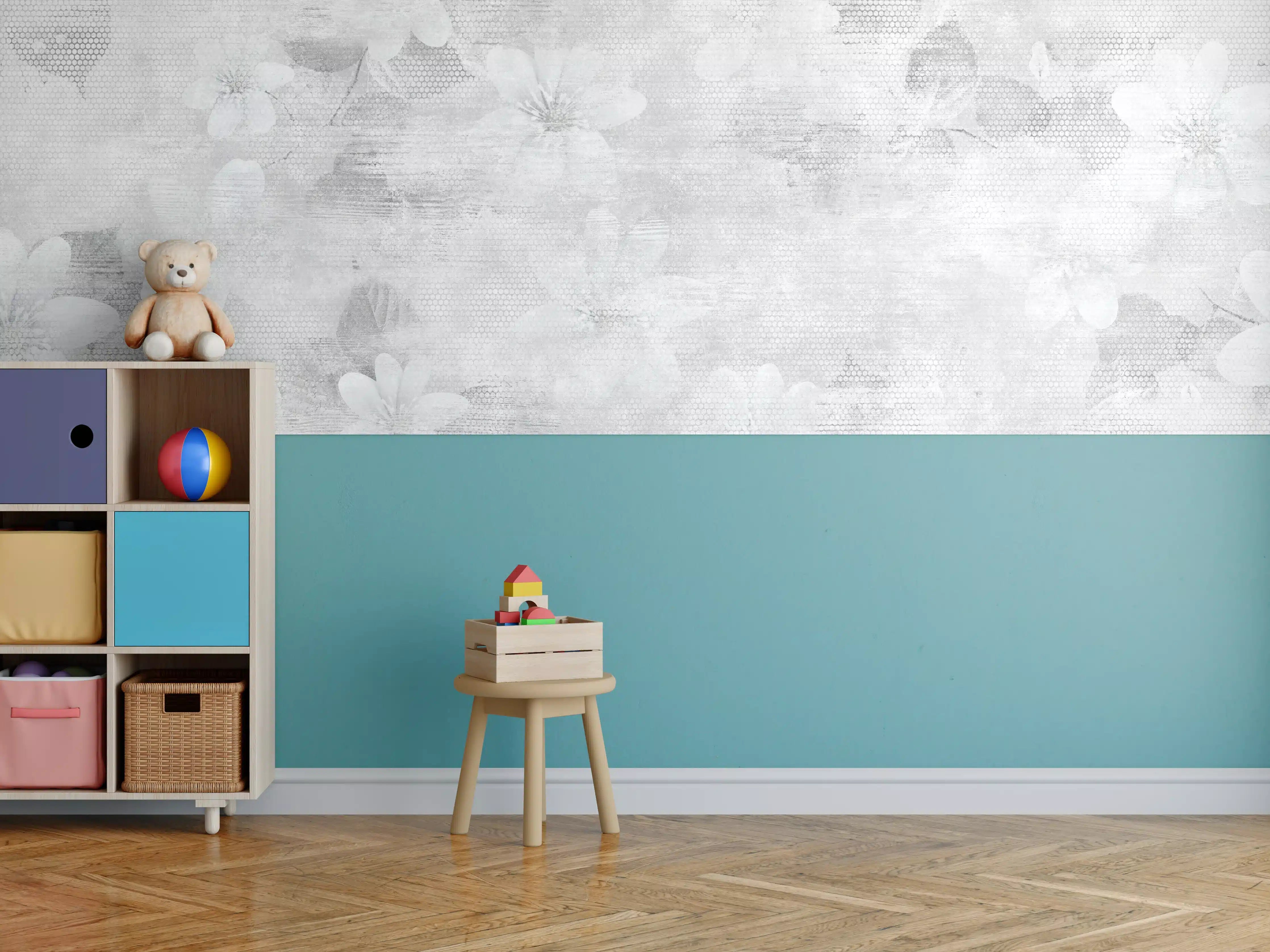 Kinderzimmer Wandgestaltung - Weißes Blumen Muster - Floral