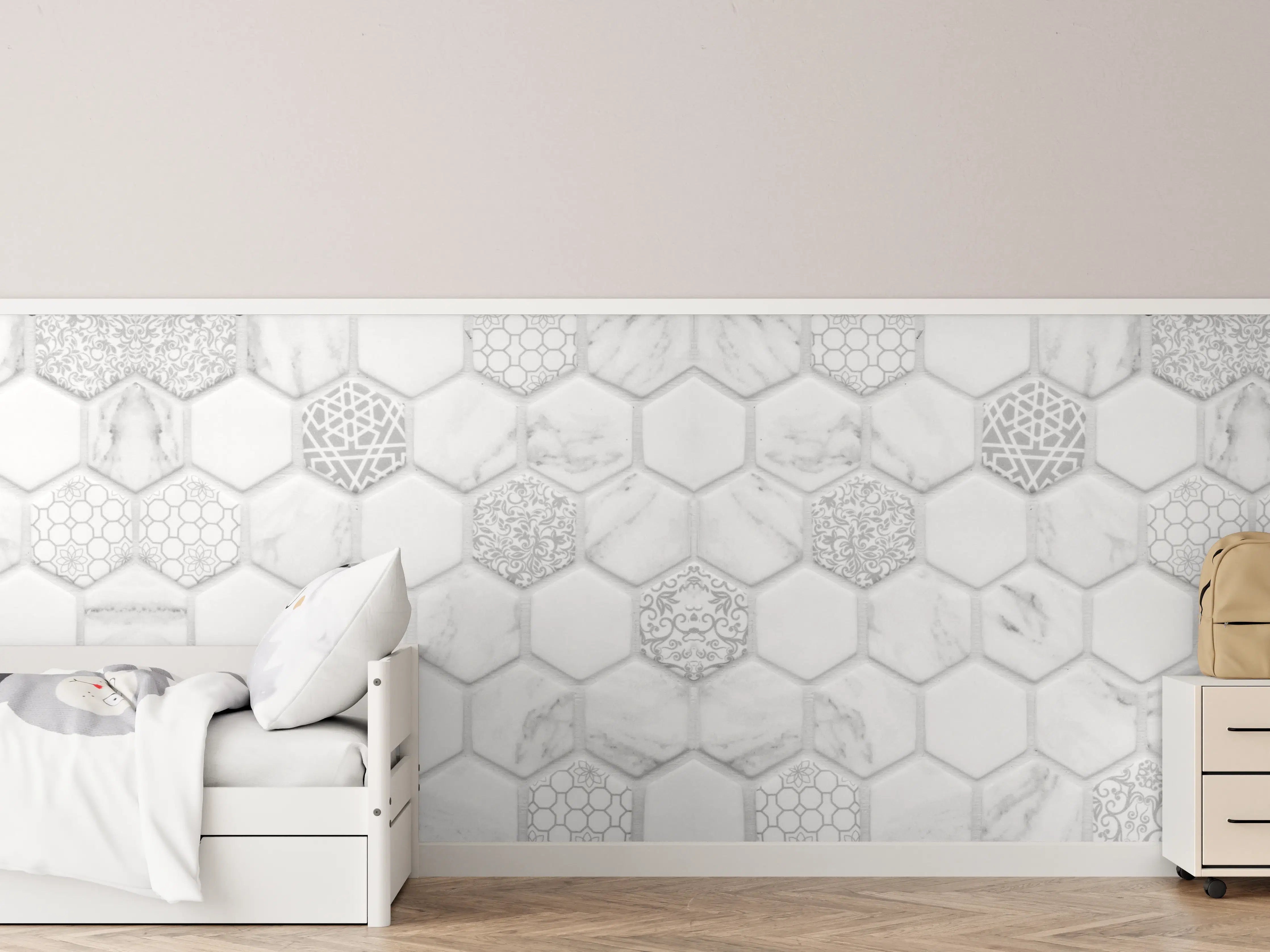 Kinderzimmer Wandgestaltung - Weißes Hexagon-Marmor-Mosaik