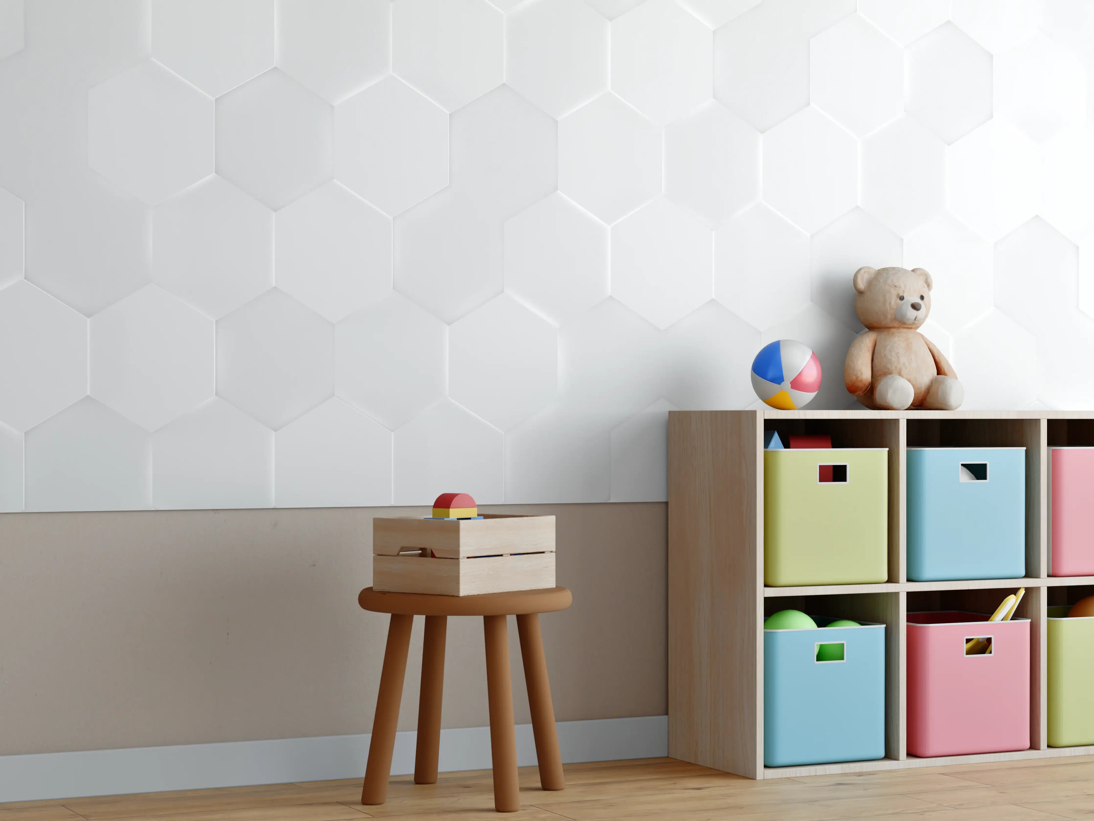 Kinderzimmer Wandgestaltung - Weißes Hexagon-Muster