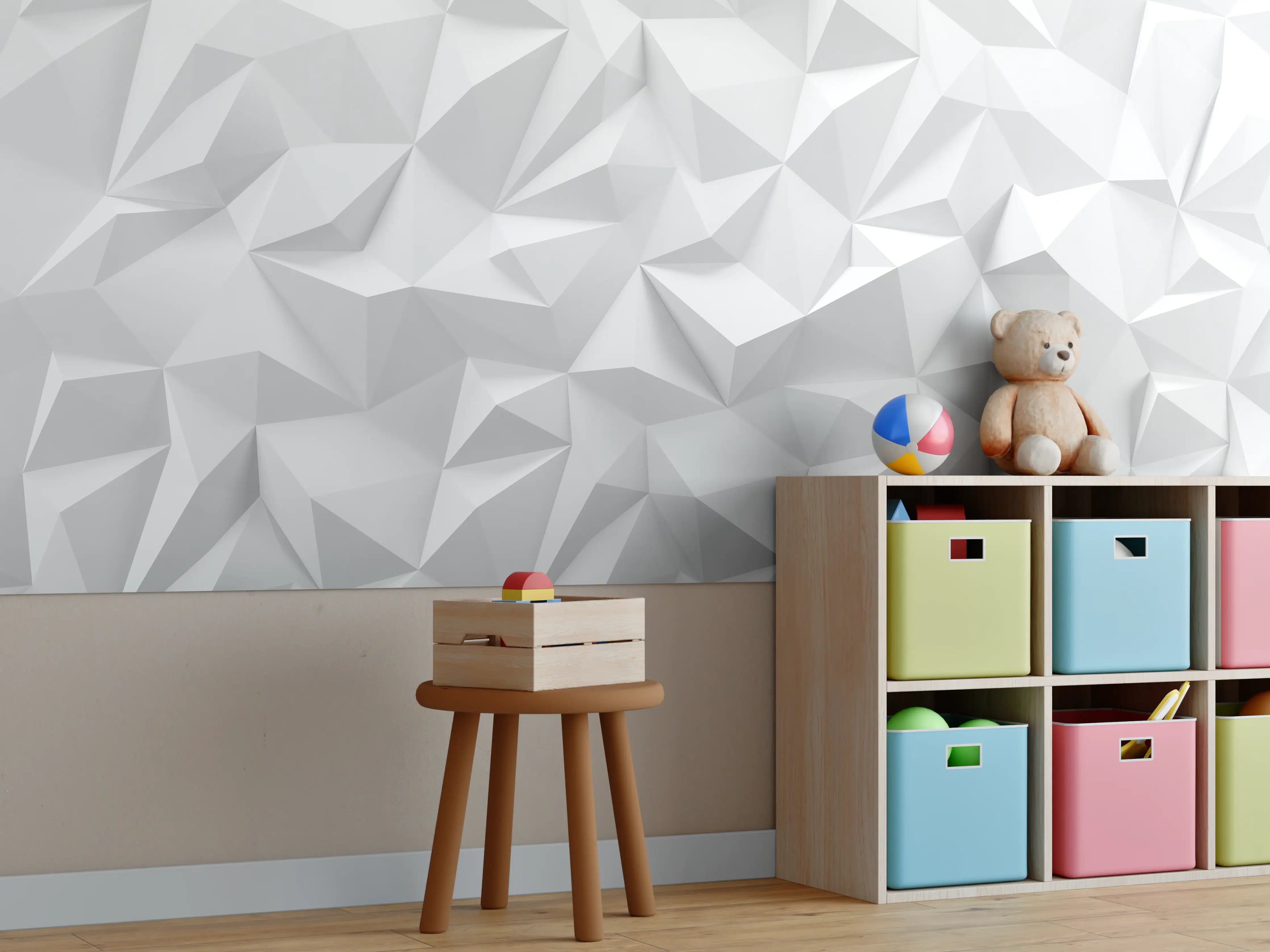 Kinderzimmer Wandgestaltung - Weißes Low-Poly Design