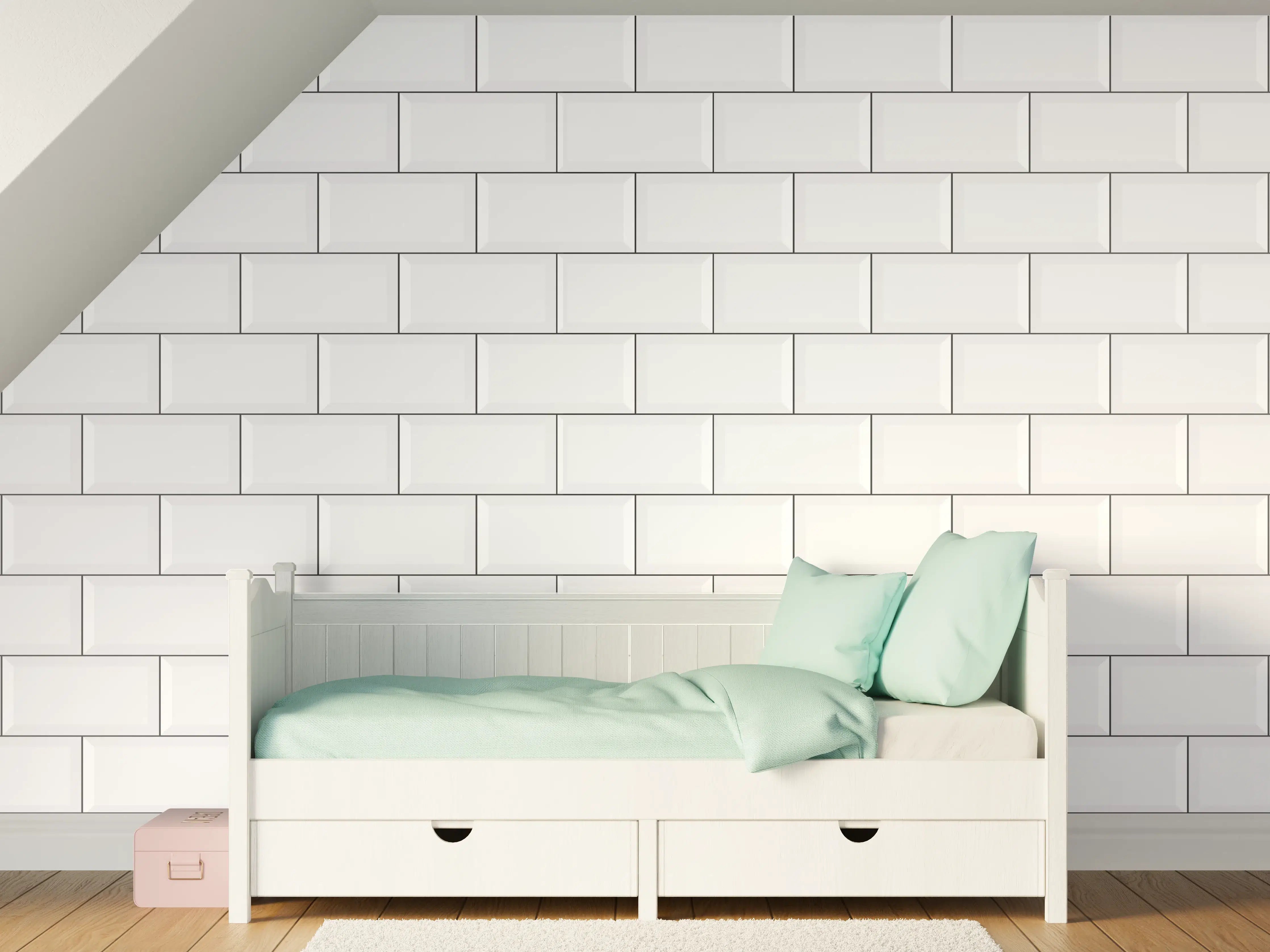 Kinderzimmer Wandgestaltung - Weißes Mauerwerk-Design