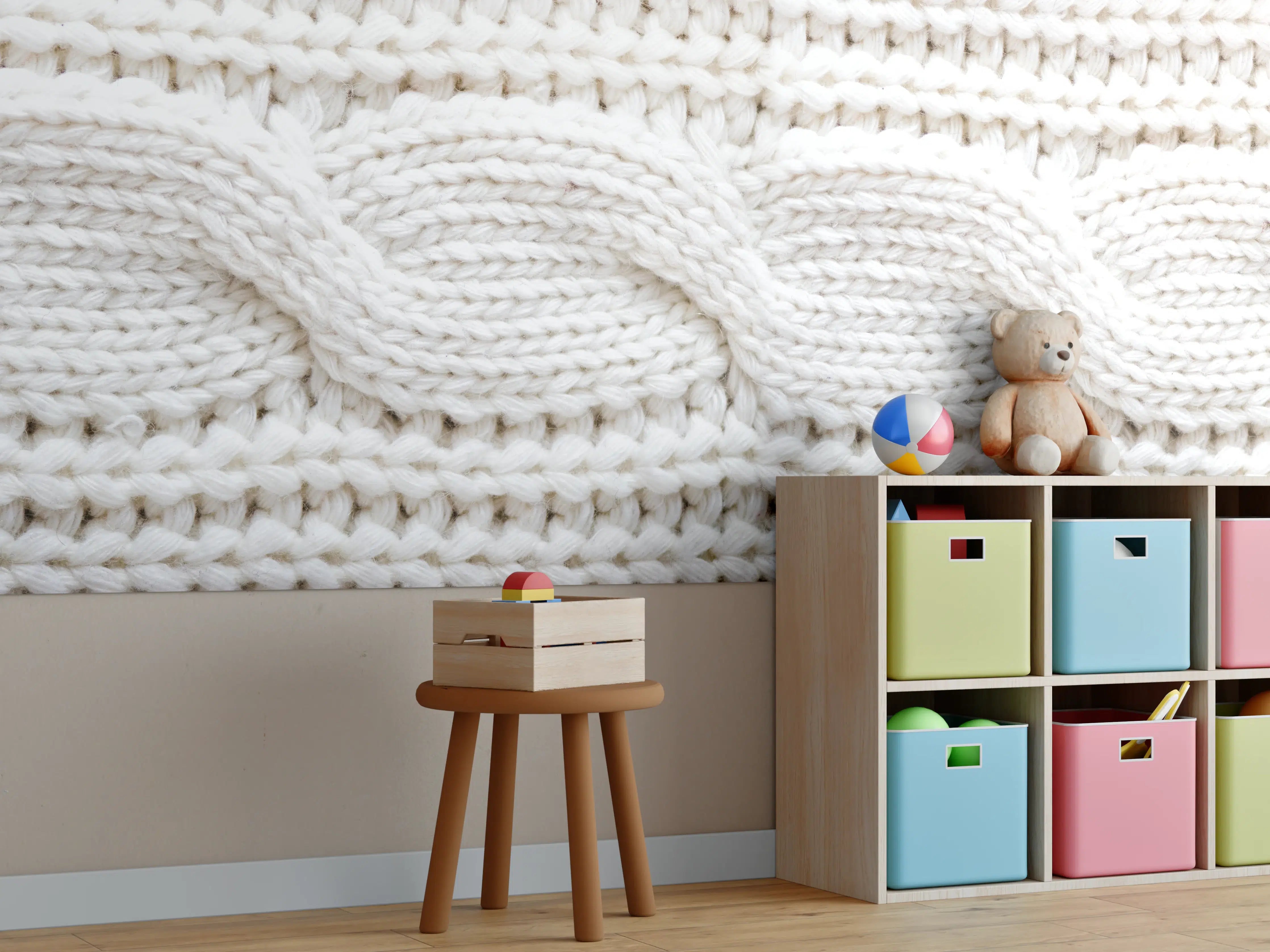 Kinderzimmer Wandgestaltung - Weißes Wollstrickmuster