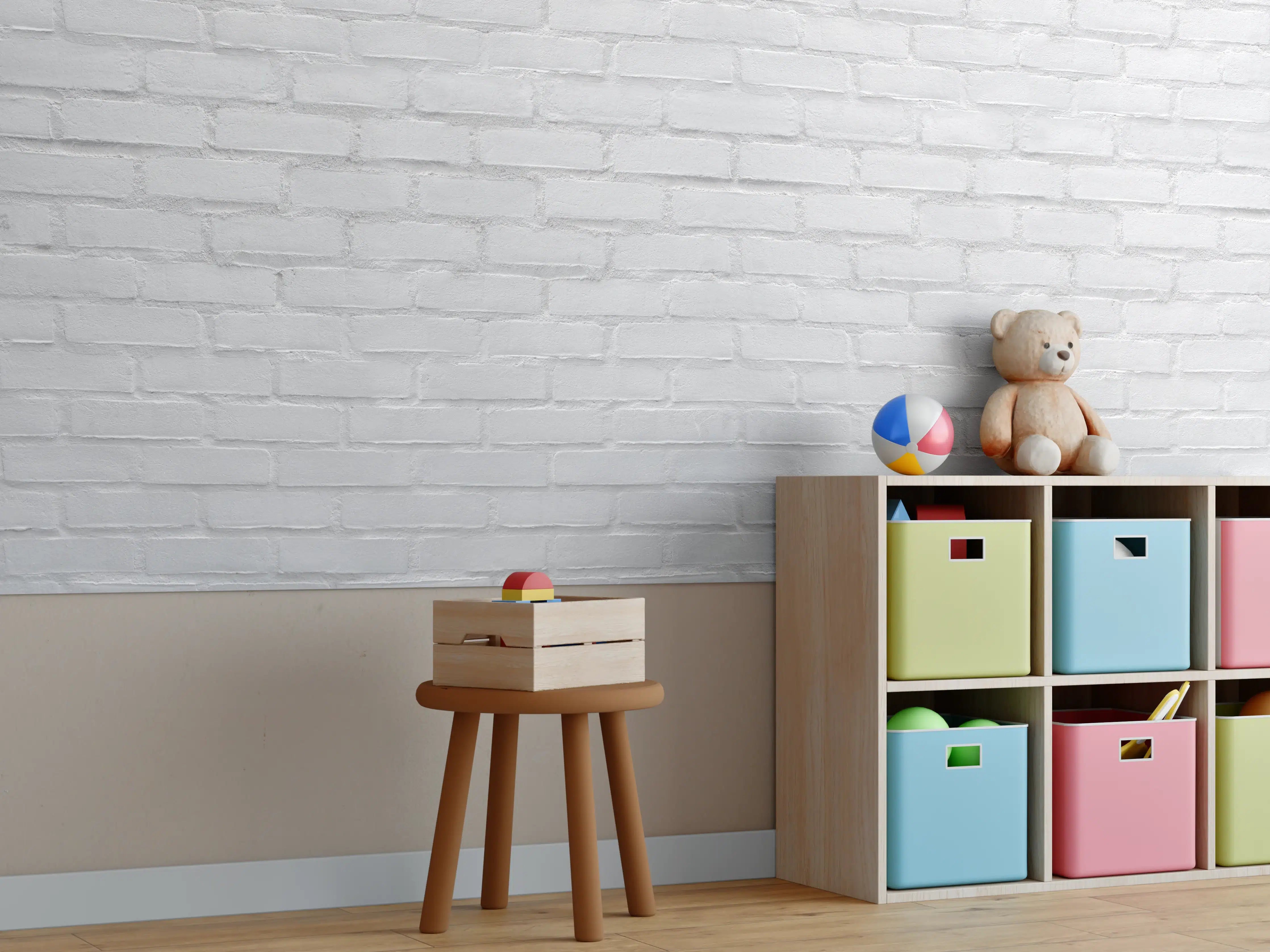 Kinderzimmer Wandgestaltung - Weißliche Ziegelwand