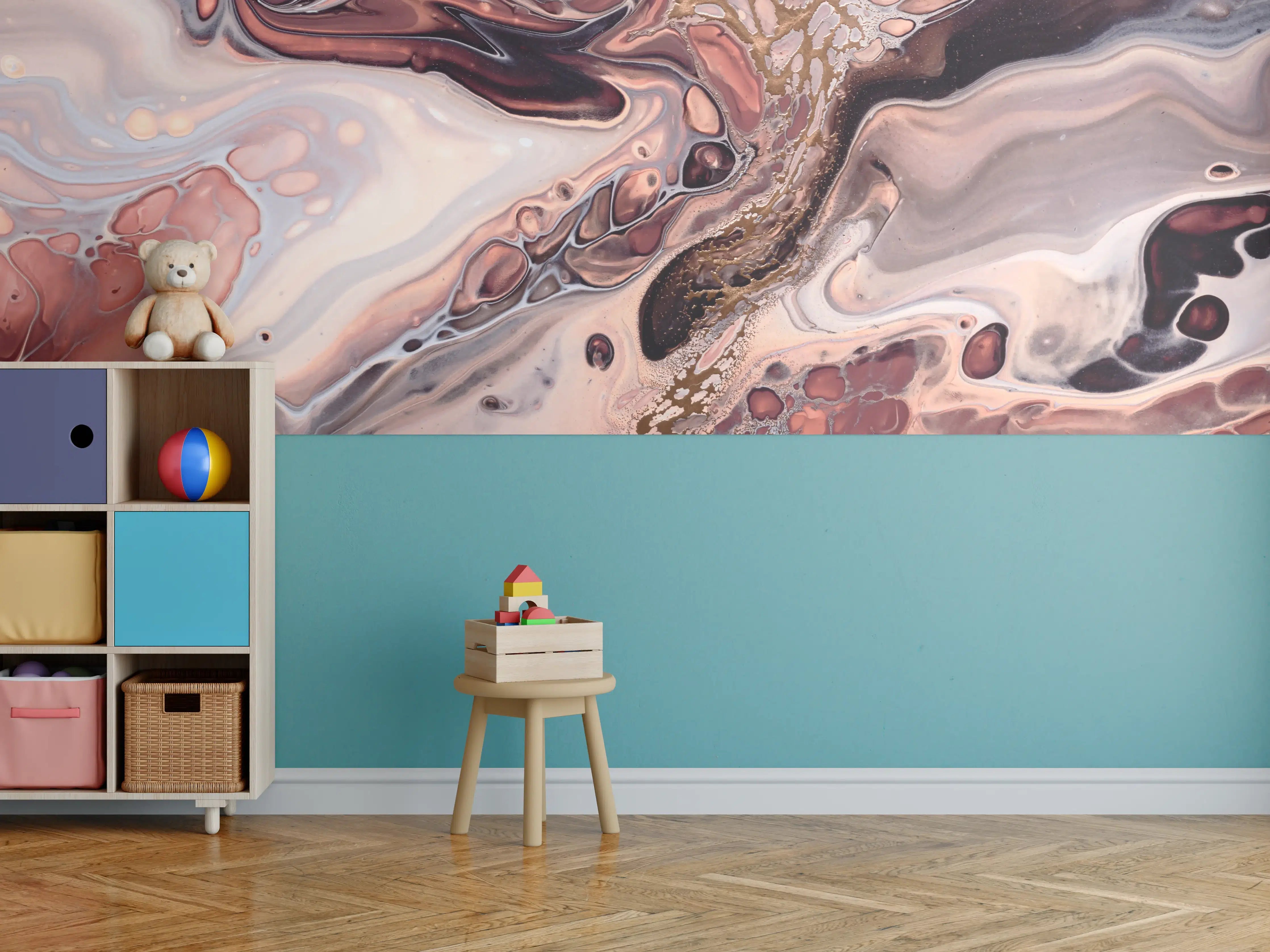 Kinderzimmer Wandgestaltung - Wellen und Blasen - Acryl-Flüssigkunst