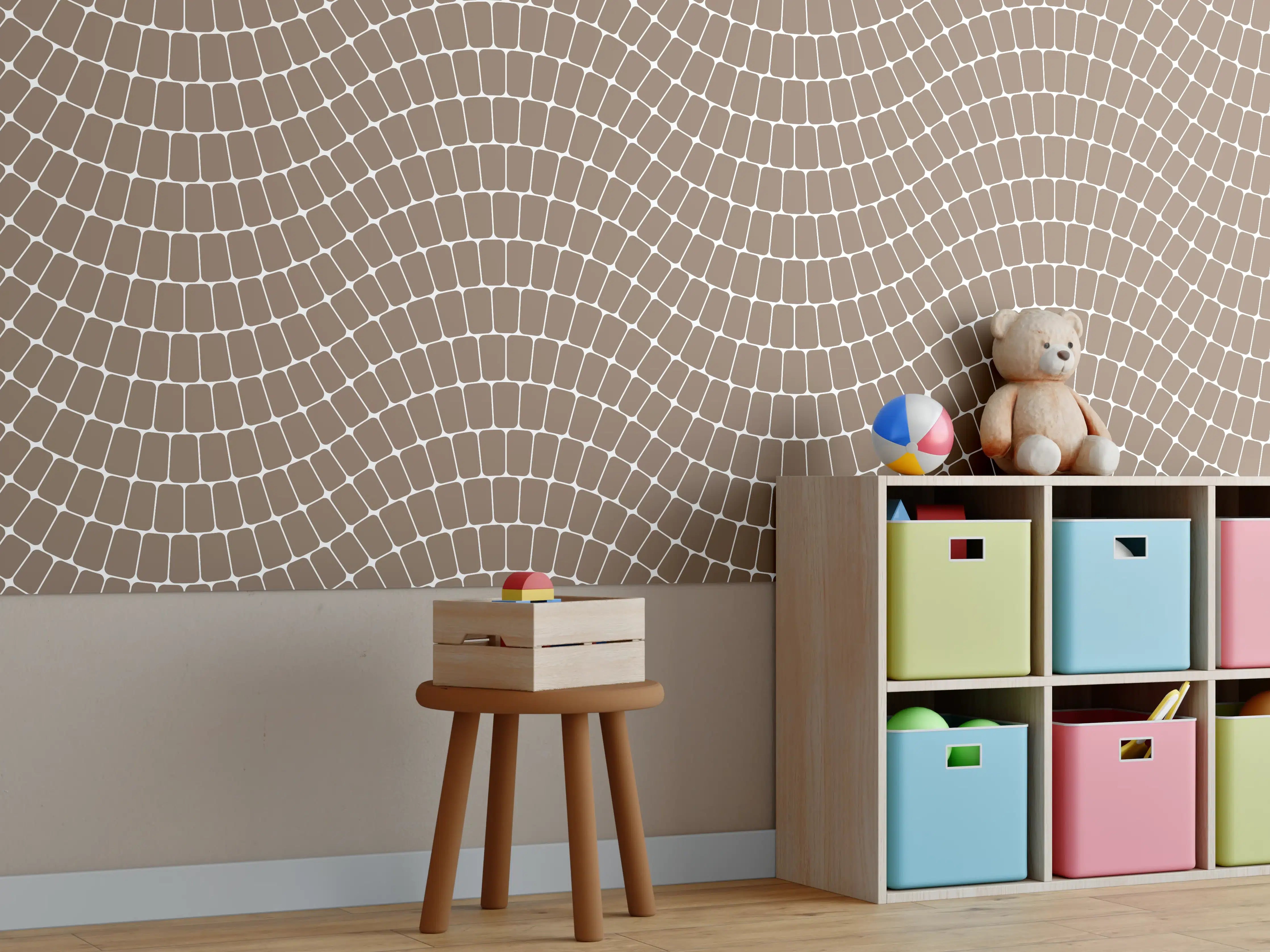 Kinderzimmer Wandgestaltung - Wellenmuster in Warmbraun