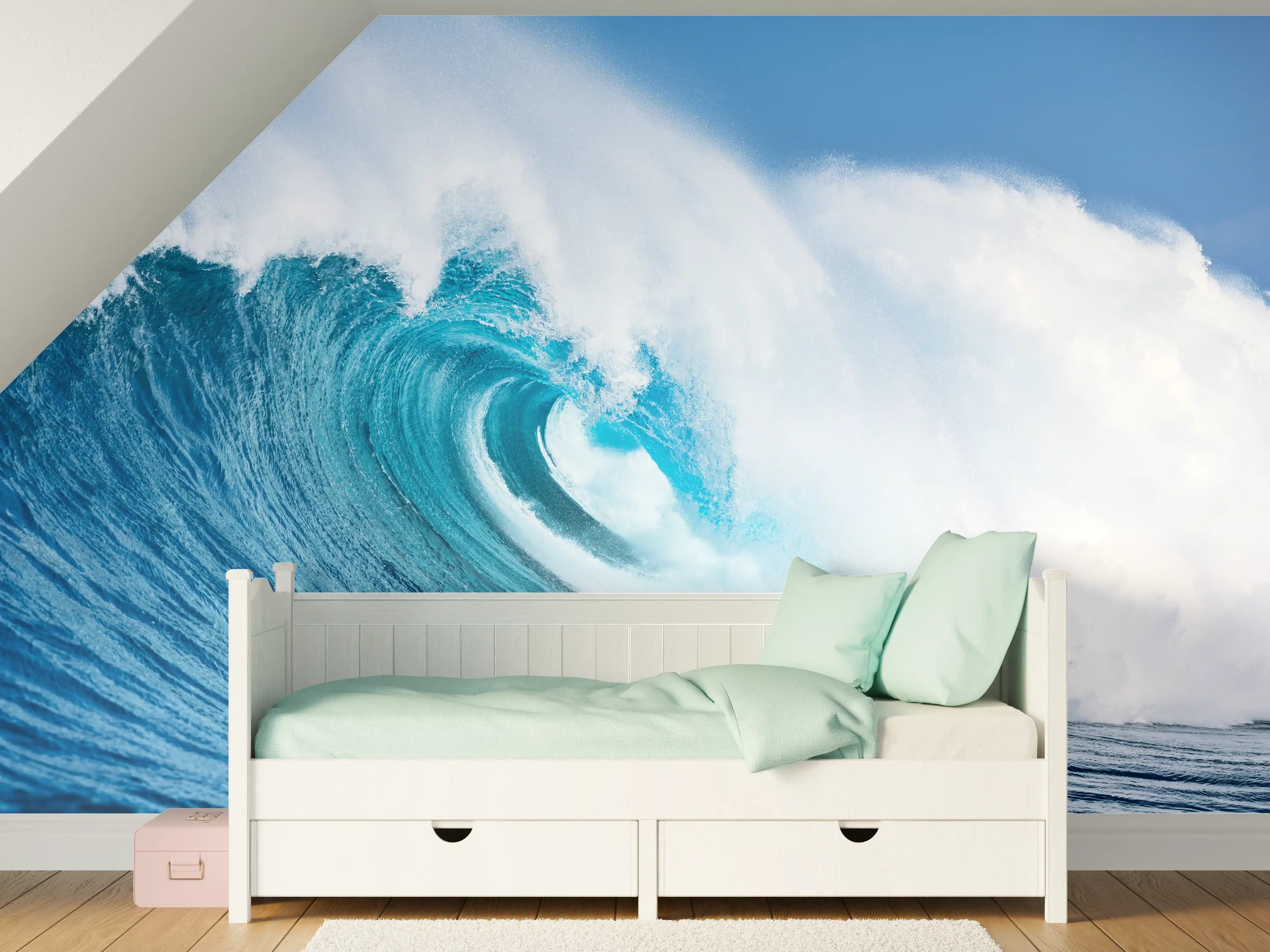 Kinderzimmer Wandgestaltung - Wellenriff in Blau