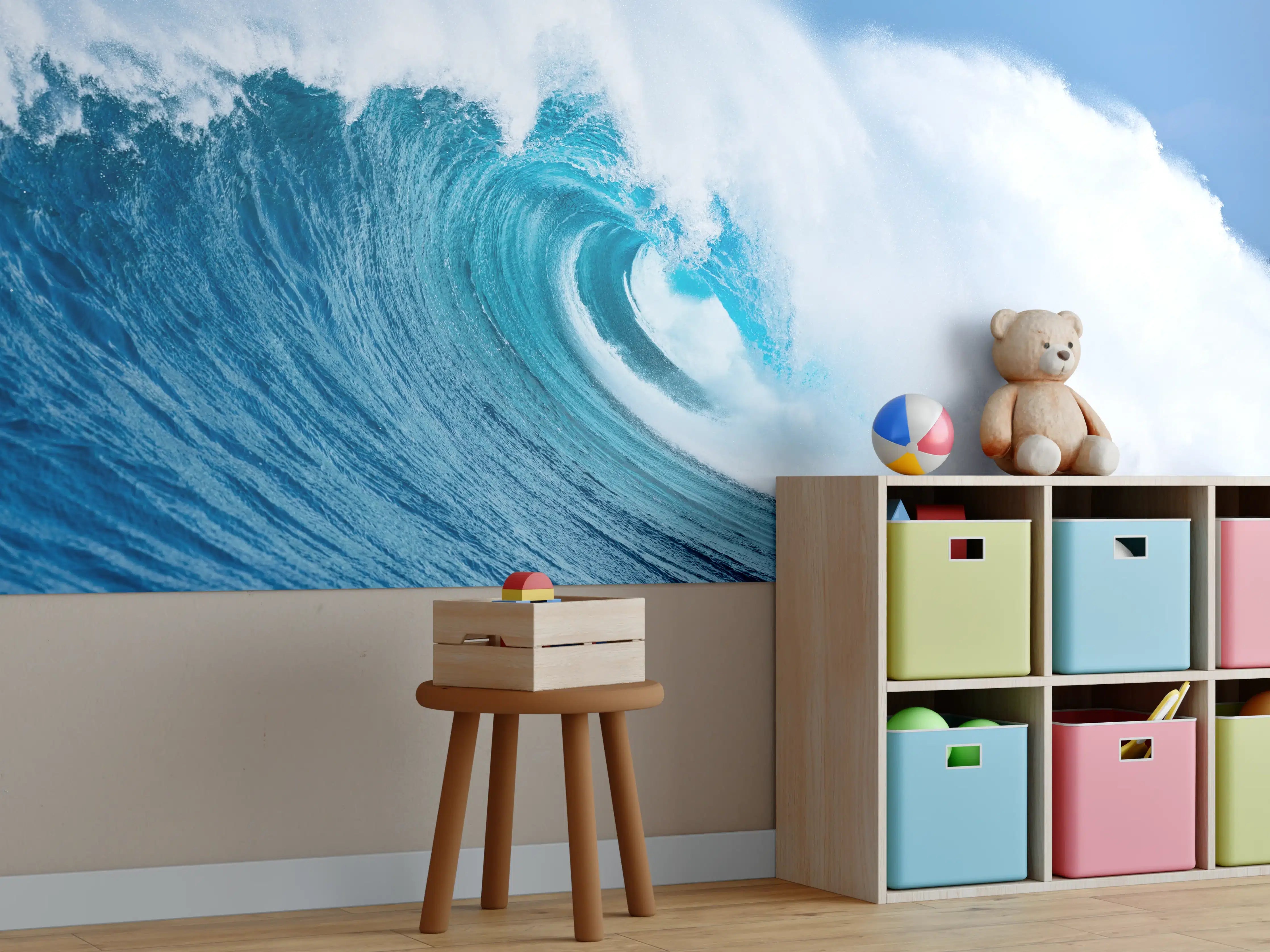 Kinderzimmer Wandgestaltung - Wellenriff in Blau