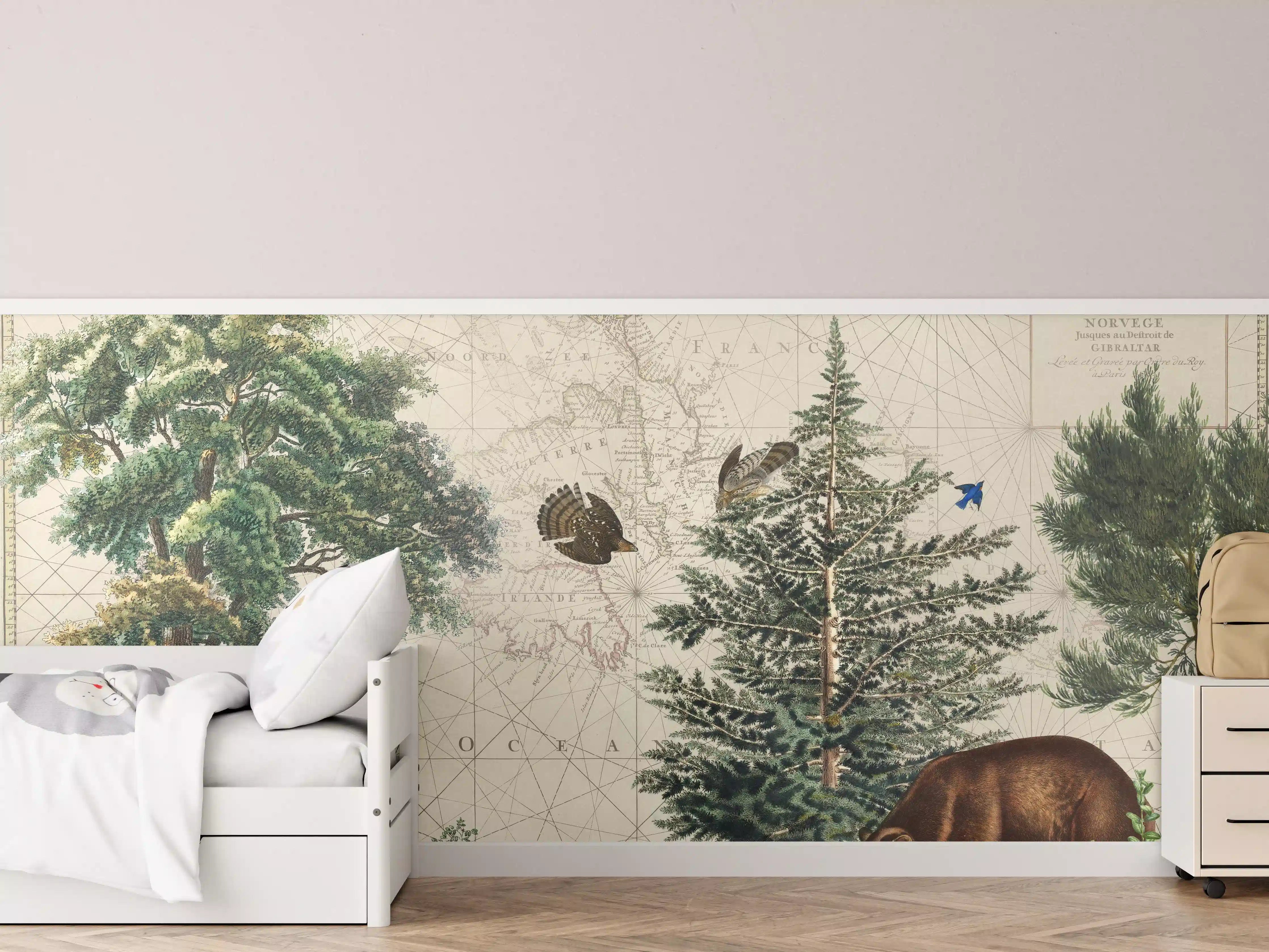 Kinderzimmer Wandgestaltung - Weltkarte mit tropischem Wald