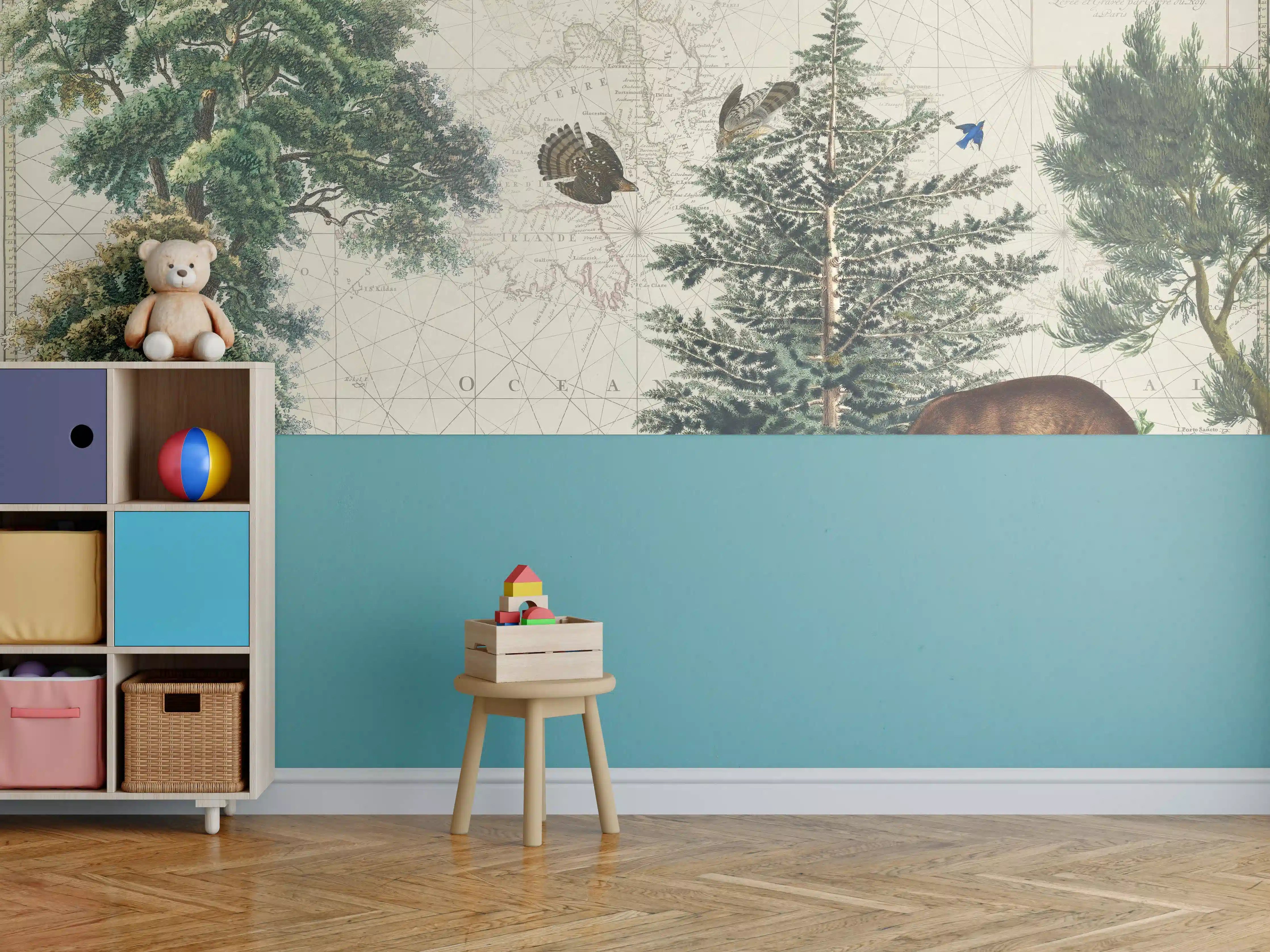 Kinderzimmer Wandgestaltung - Weltkarte mit tropischem Wald