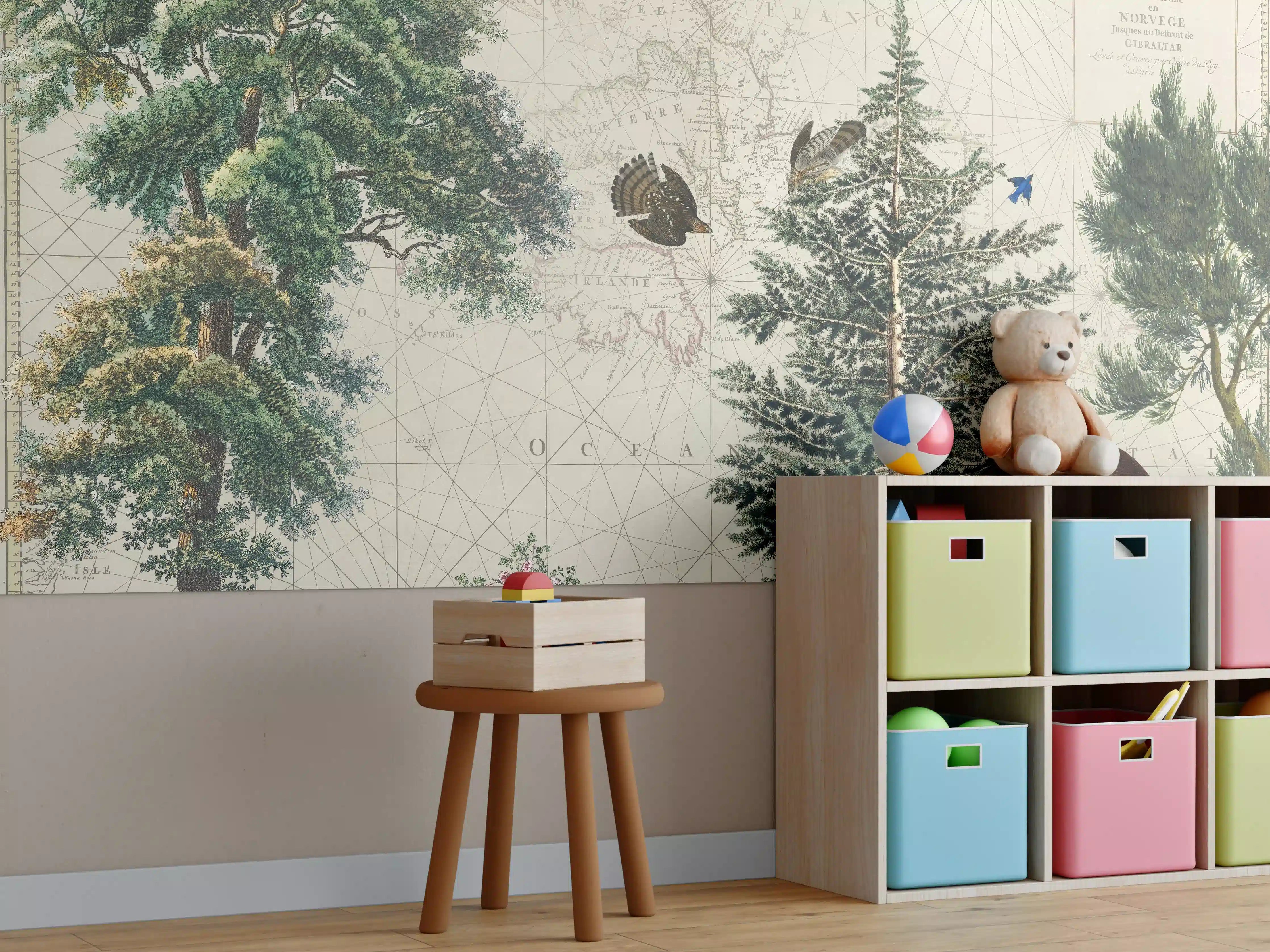 Kinderzimmer Wandgestaltung - Weltkarte mit tropischem Wald