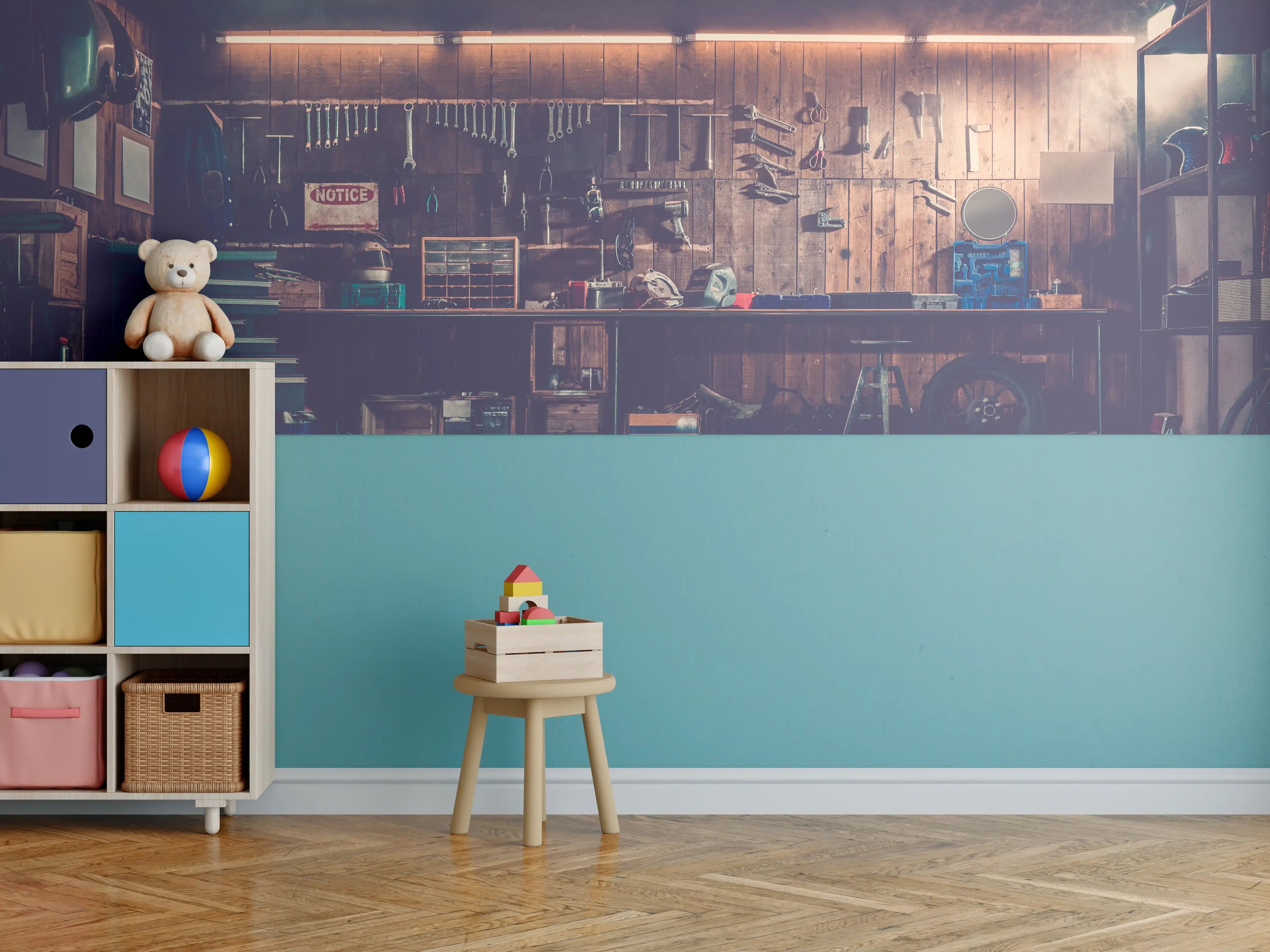 Kinderzimmer Wandgestaltung - Werkstatt-Szene