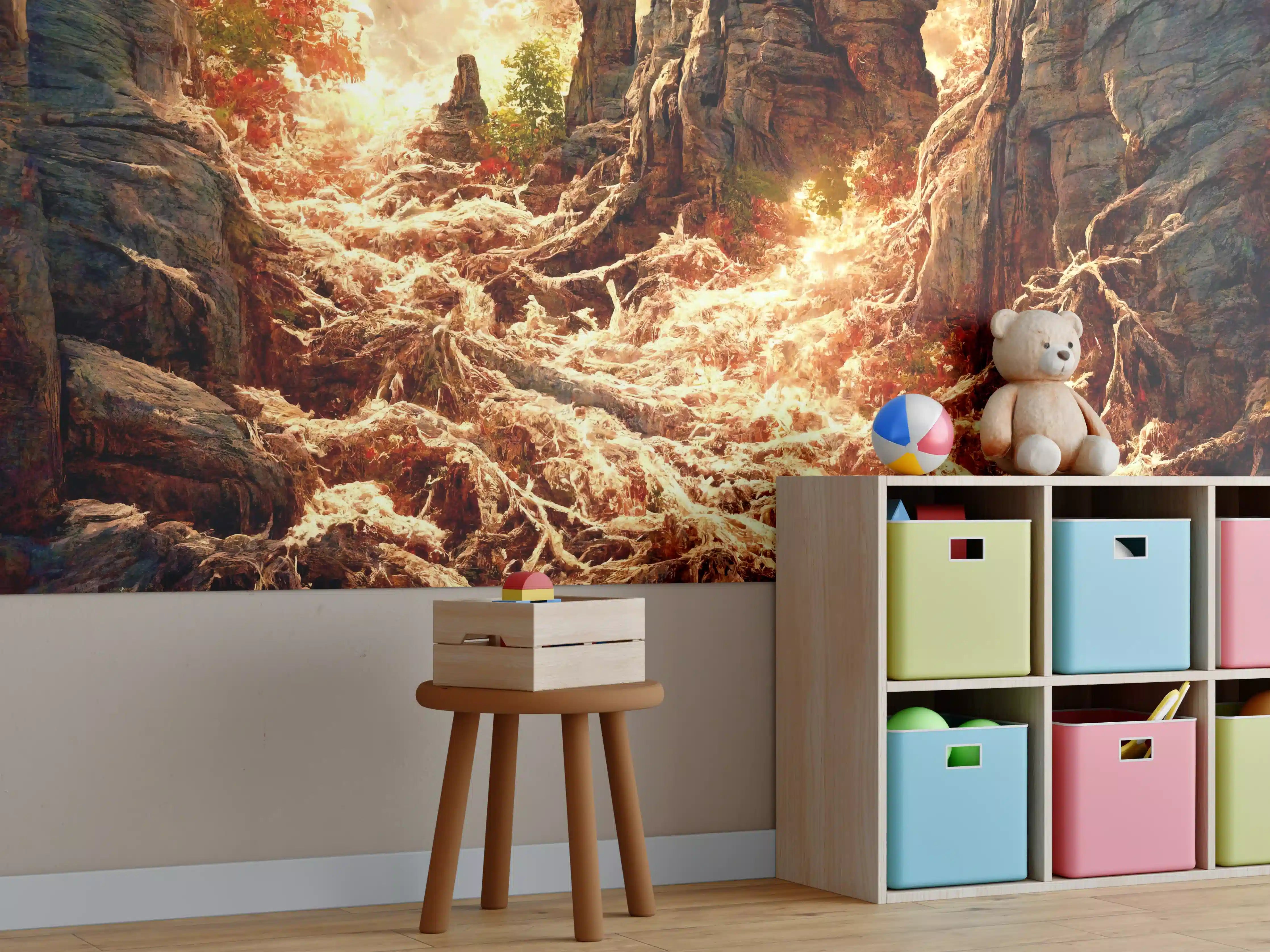 Kinderzimmer Wandgestaltung - Wildwasser im Sonnenuntergang