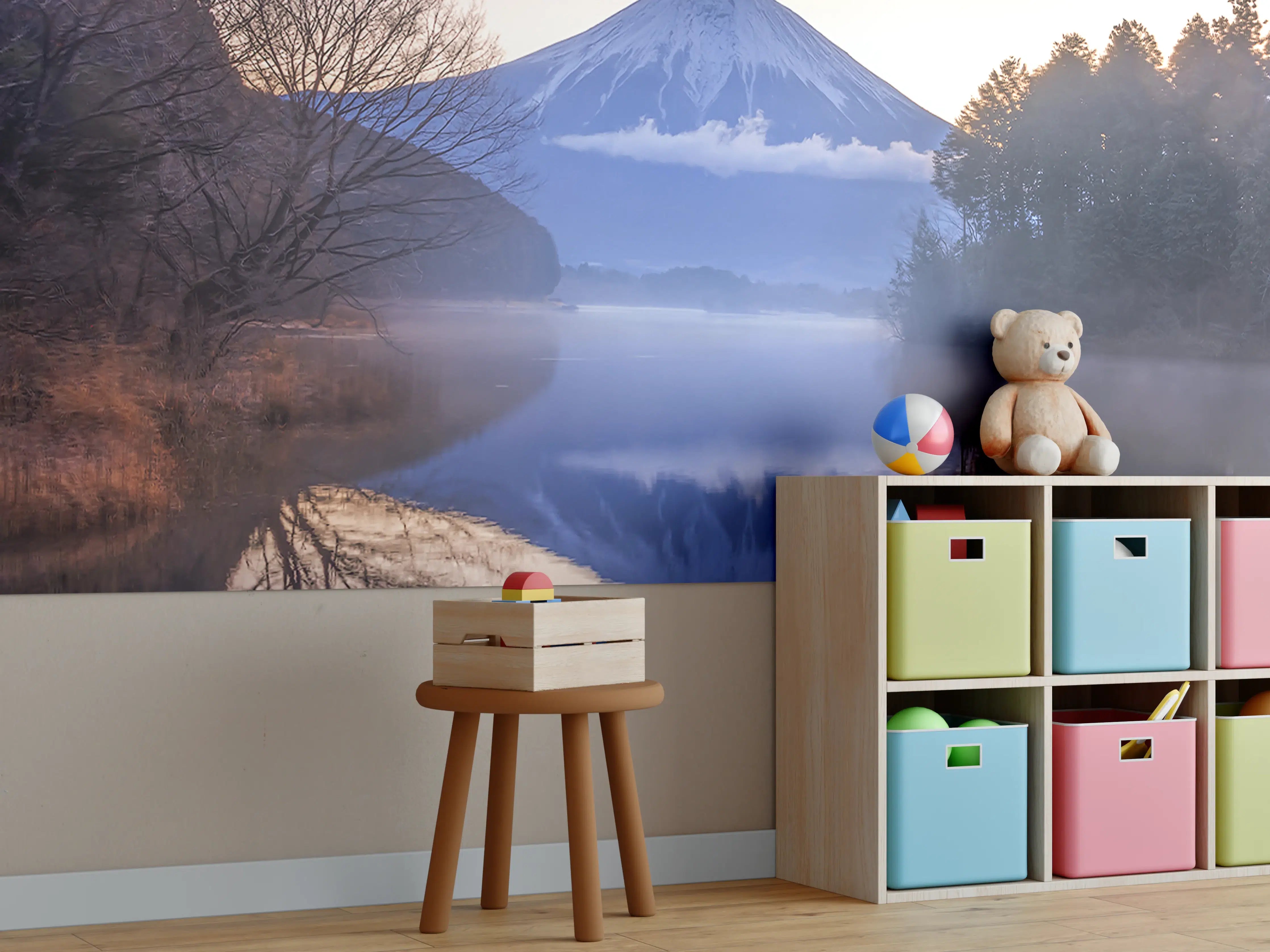 Kinderzimmer Wandgestaltung - Winterlicher Fuji-Spiegelung