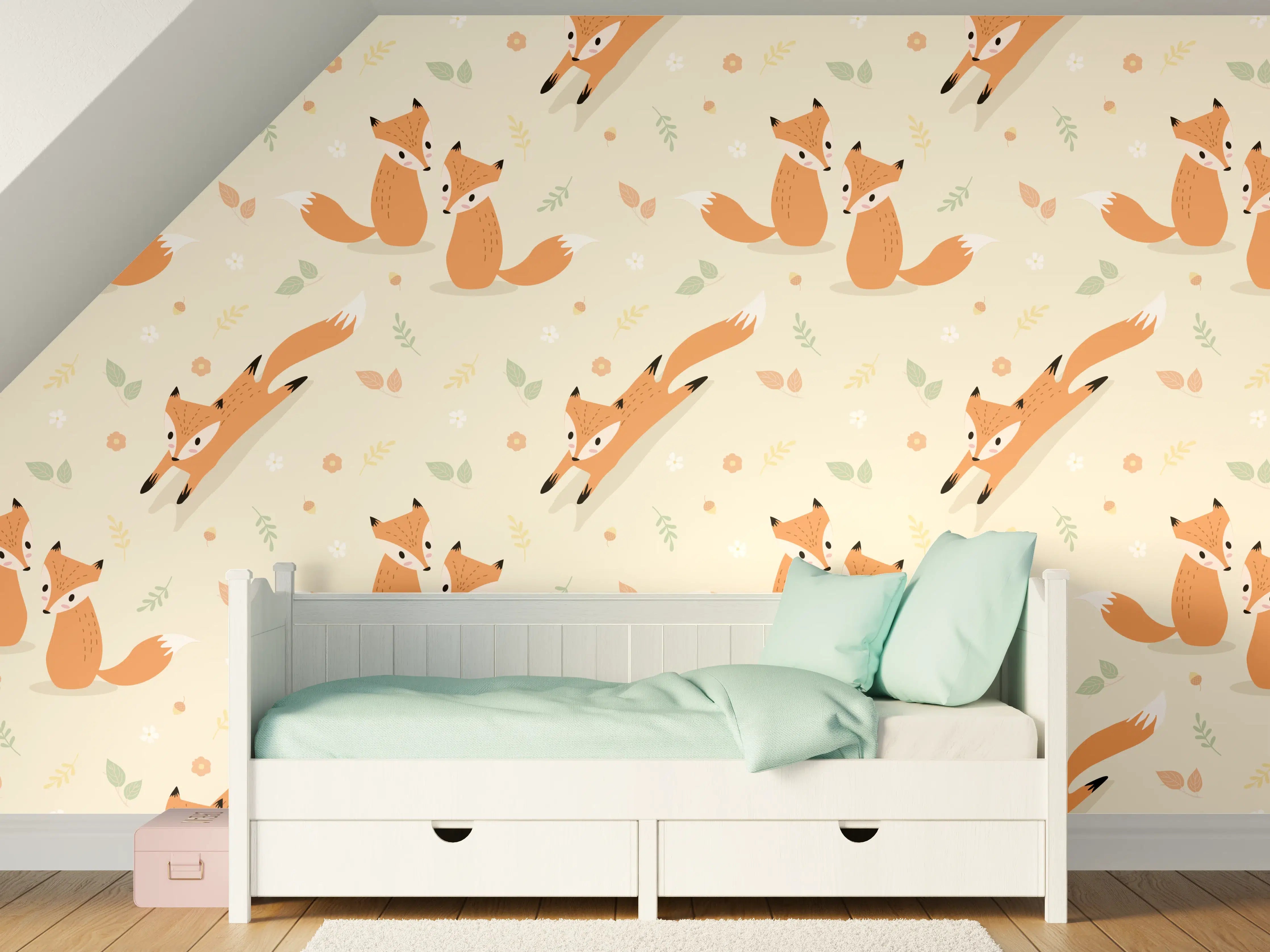 Kinderzimmer Wandgestaltung - Witzige Fuchsillustration im warmen Orangeton