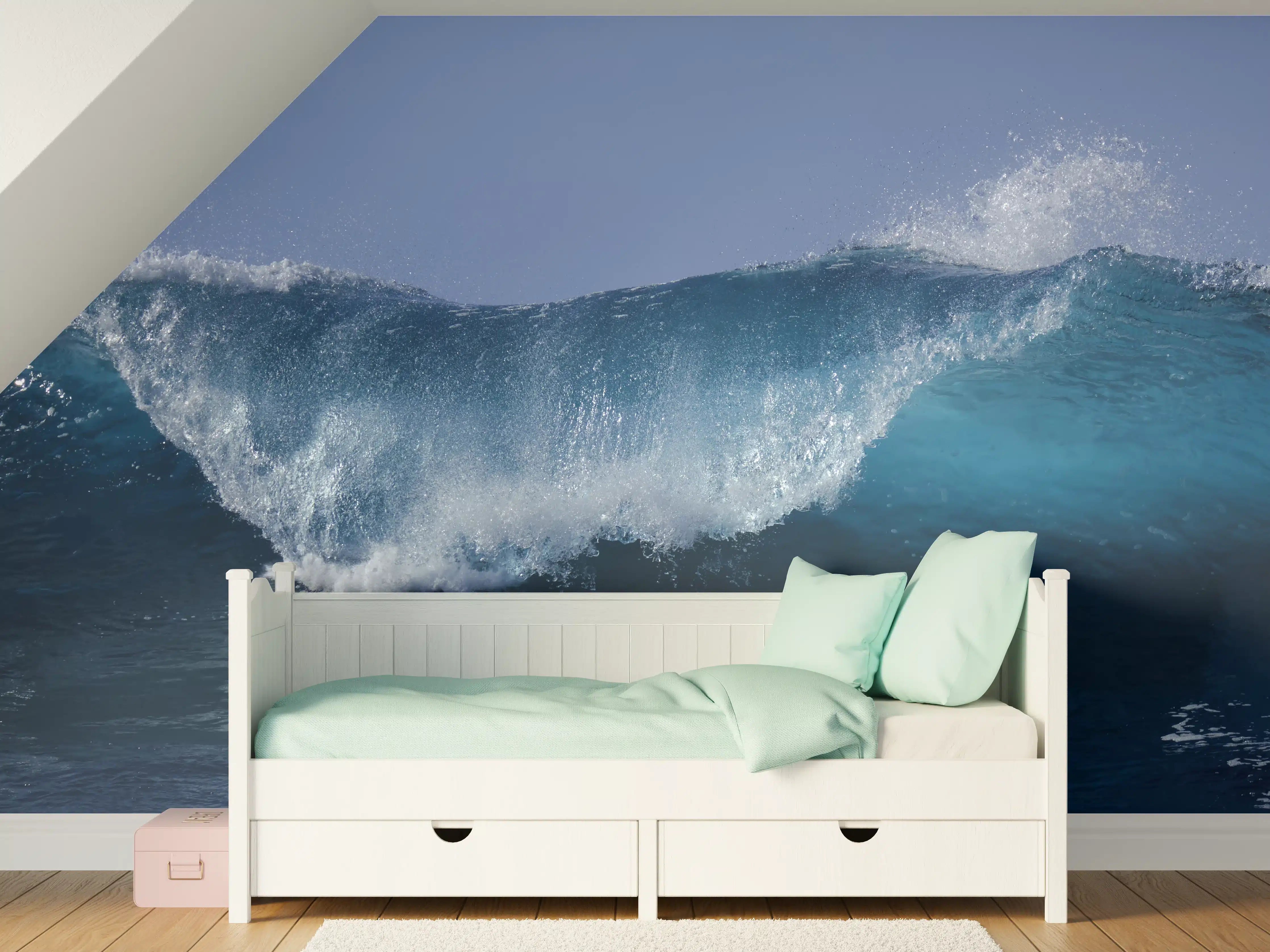 Kinderzimmer Wandgestaltung - Wogende Wellen im Meeresblau