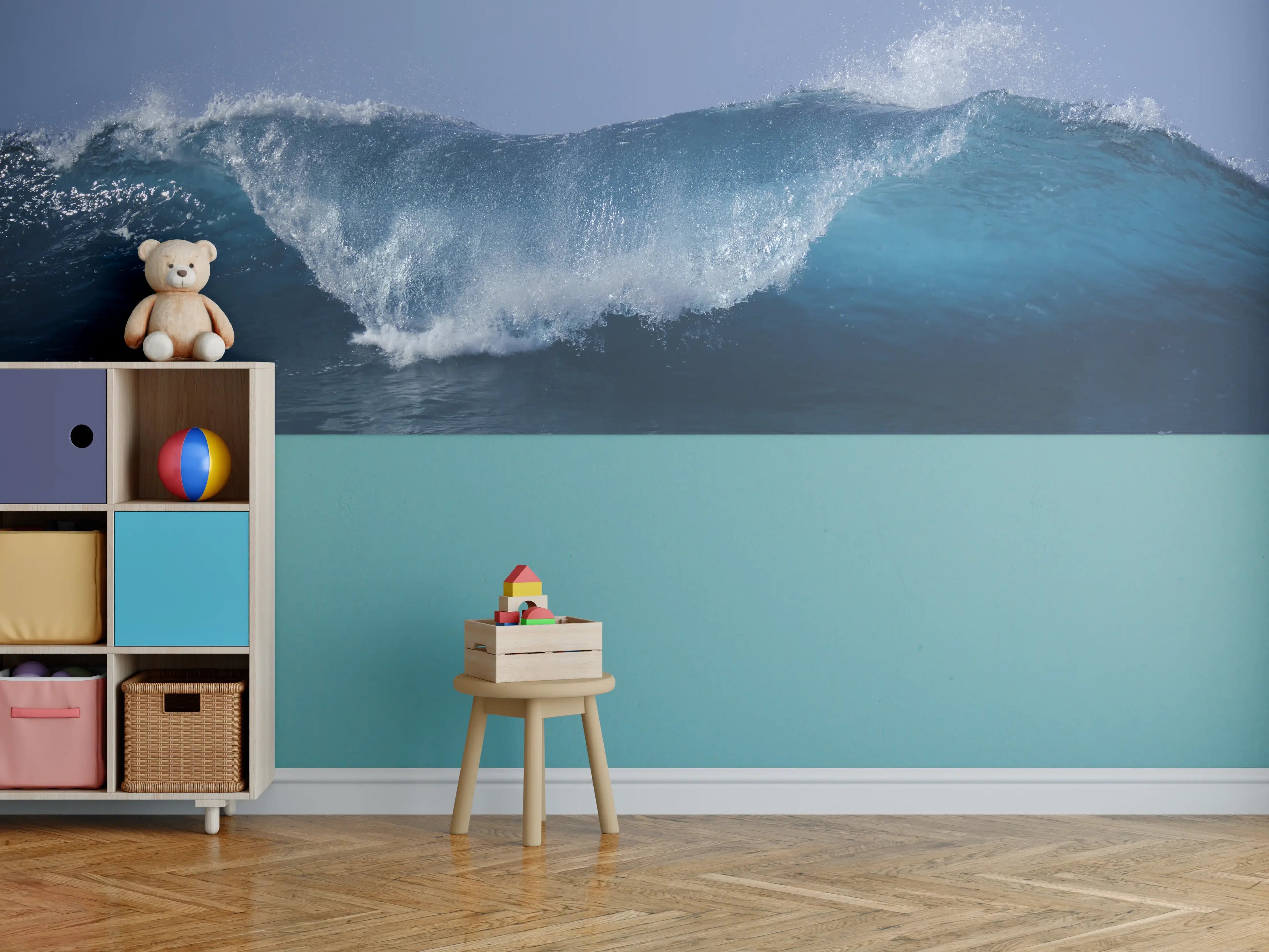 Kinderzimmer Wandgestaltung - Wogende Wellen im Meeresblau