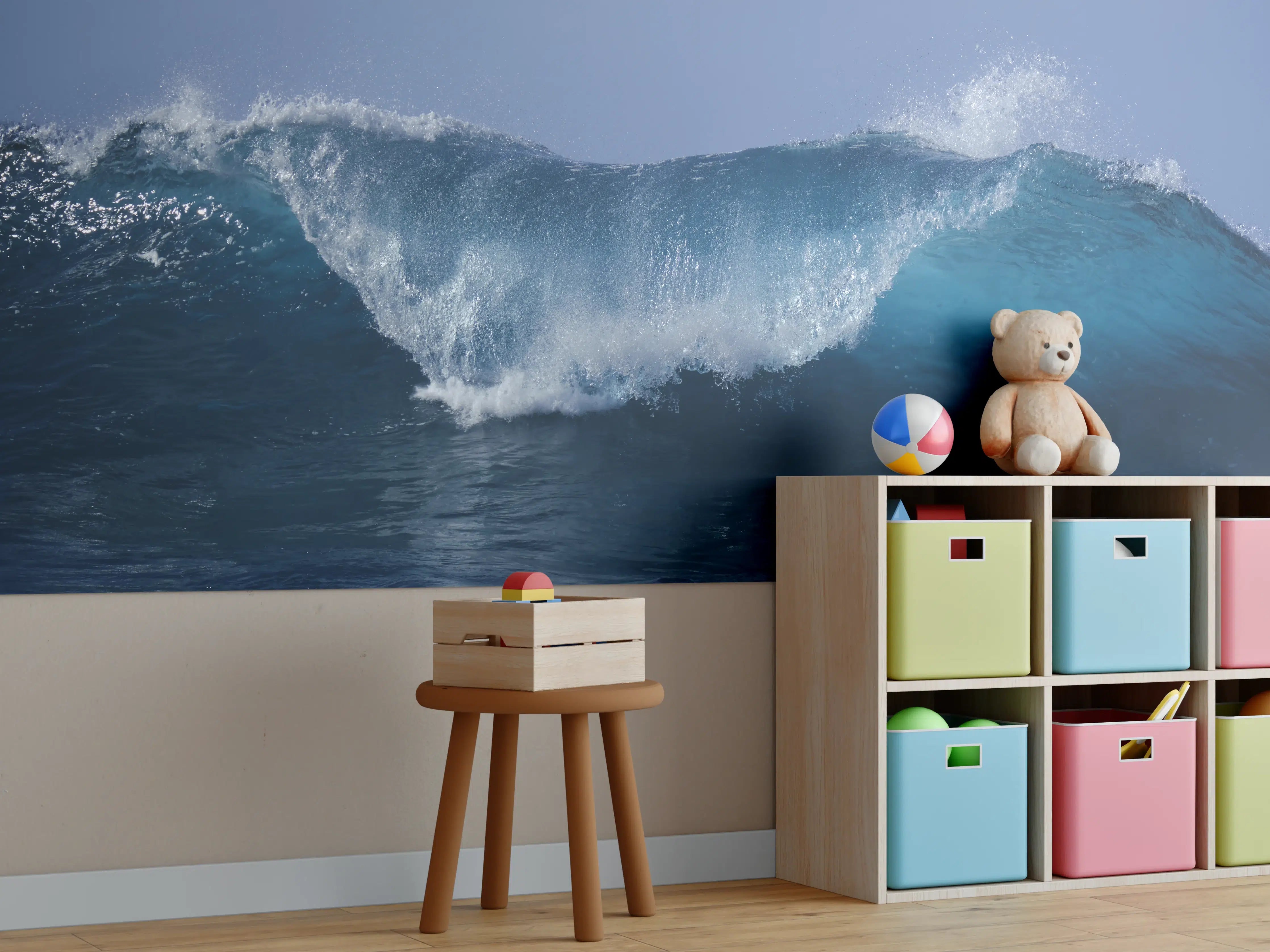 Kinderzimmer Wandgestaltung - Wogende Wellen im Meeresblau