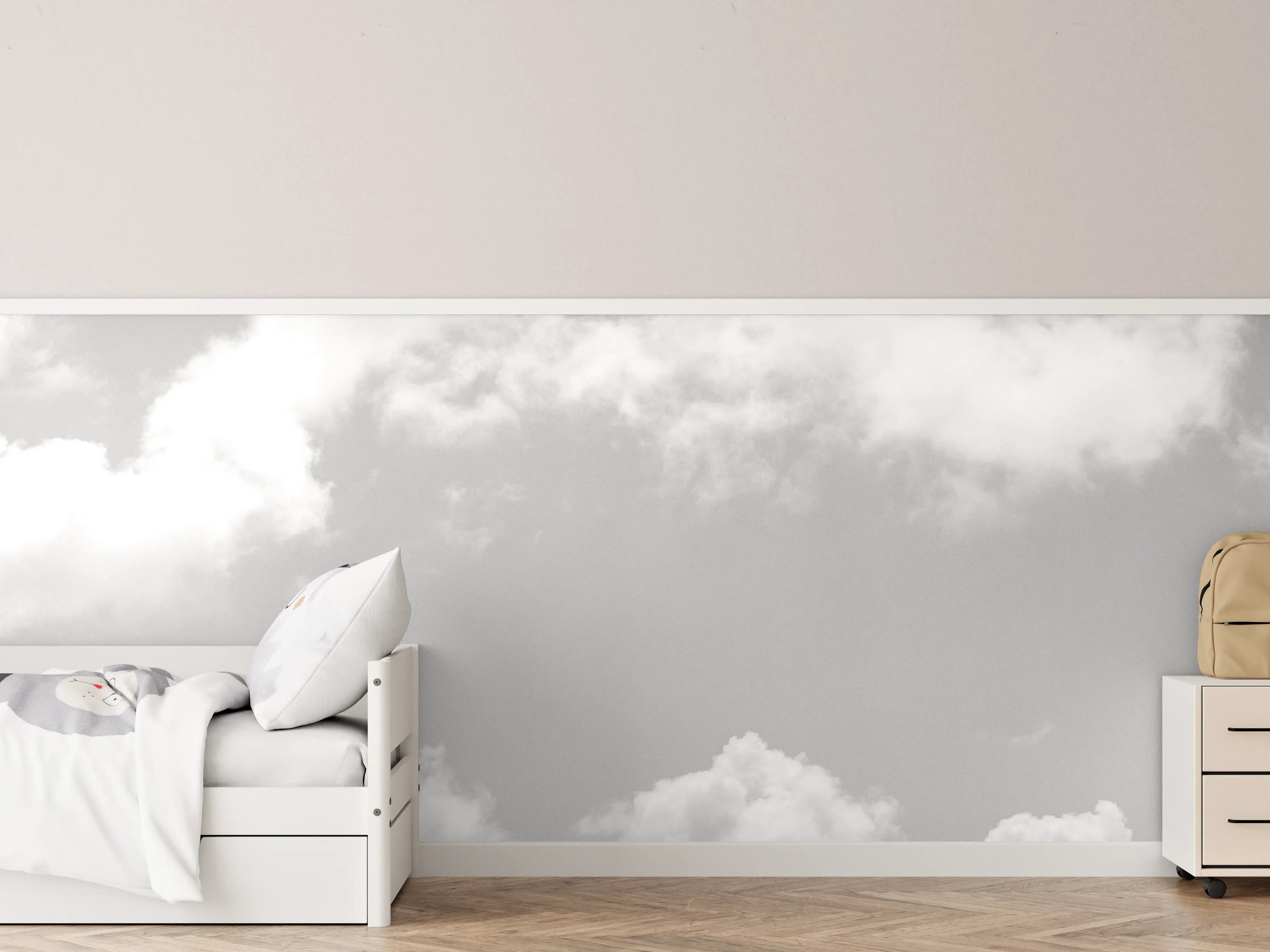Kinderzimmer Wandgestaltung - Wolken im Himmel in Schwarz-Weiß