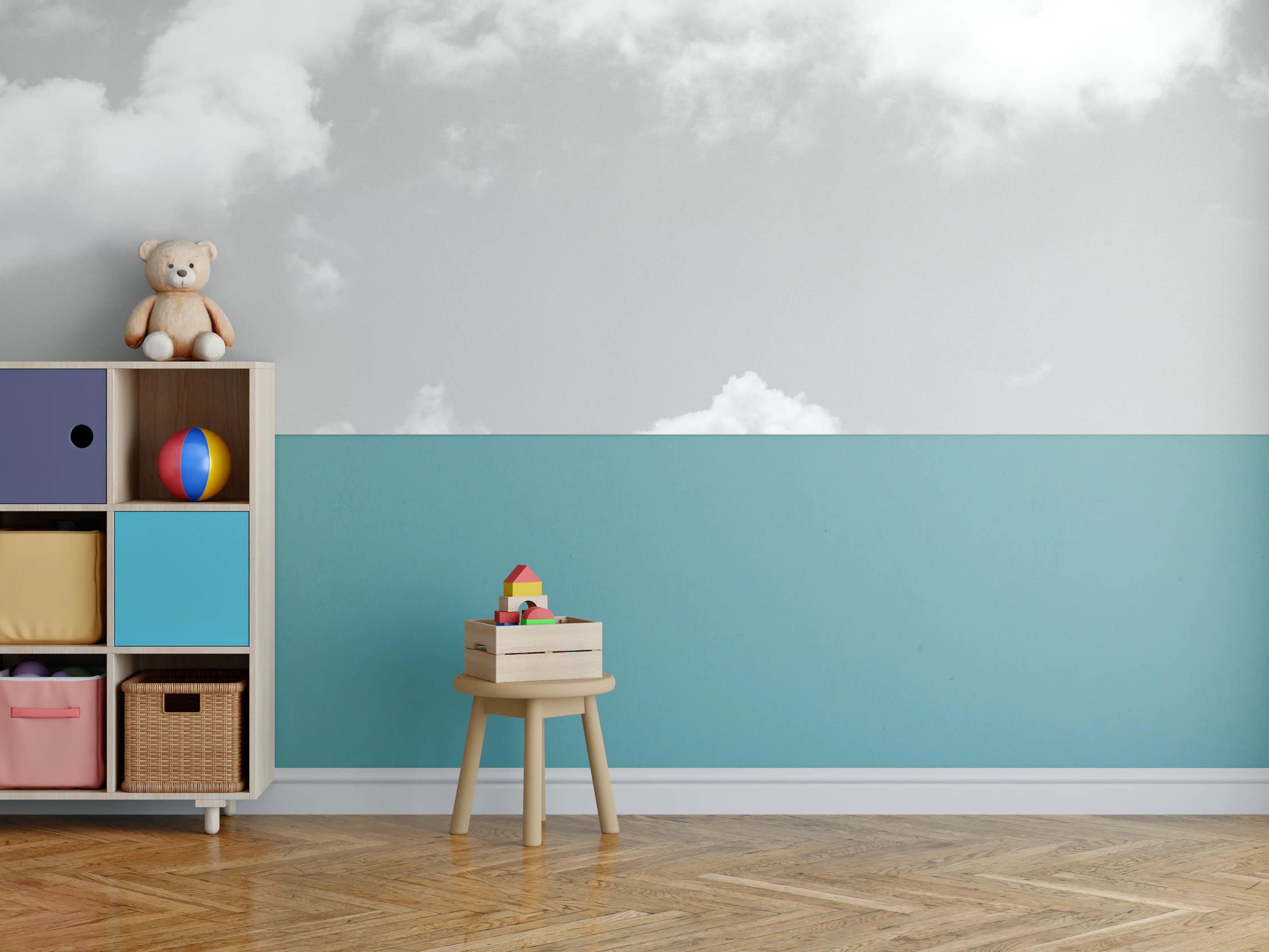 Kinderzimmer Wandgestaltung - Wolken im Himmel in Schwarz-Weiß