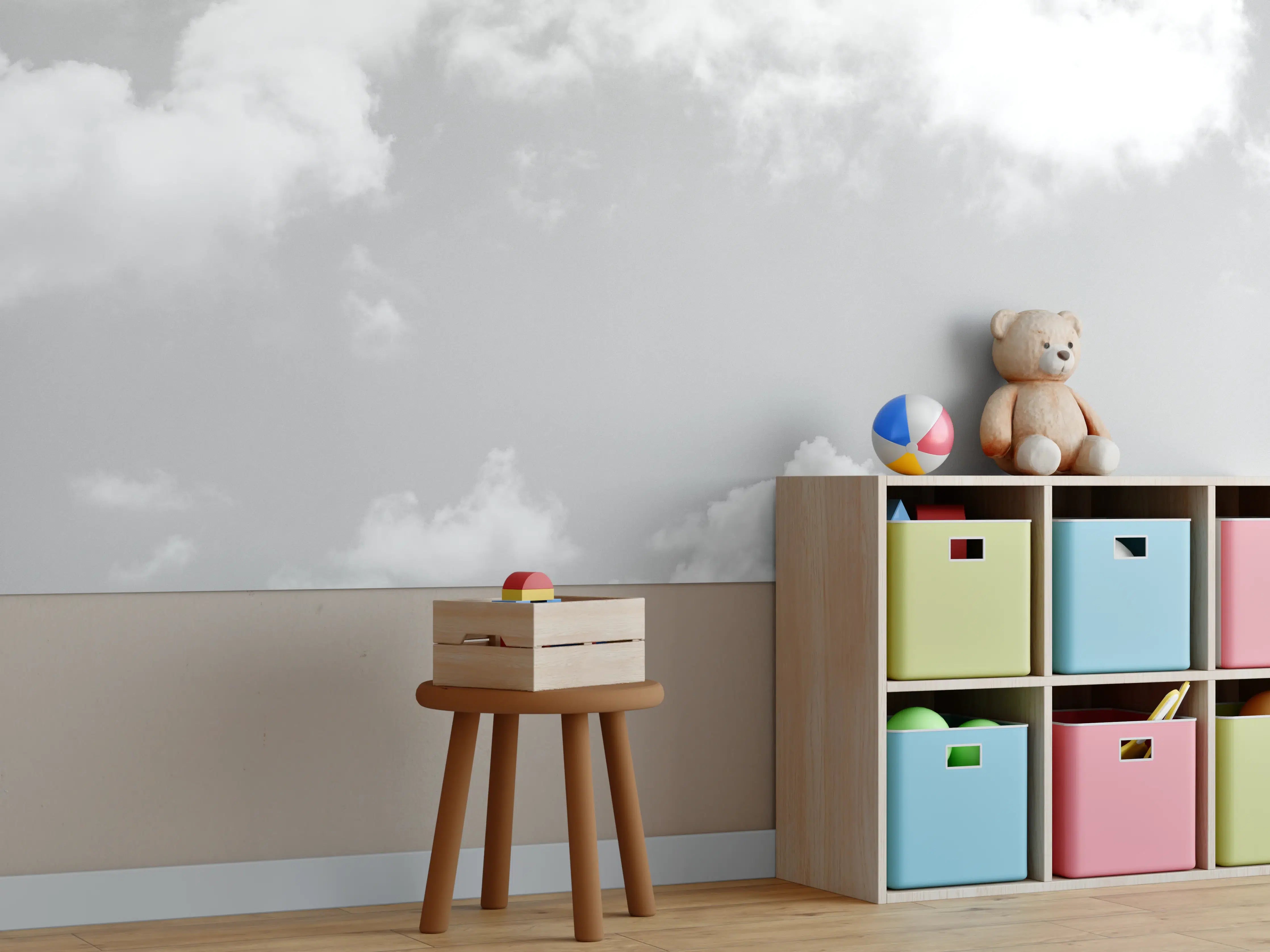 Kinderzimmer Wandgestaltung - Wolken im Himmel in Schwarz-Weiß