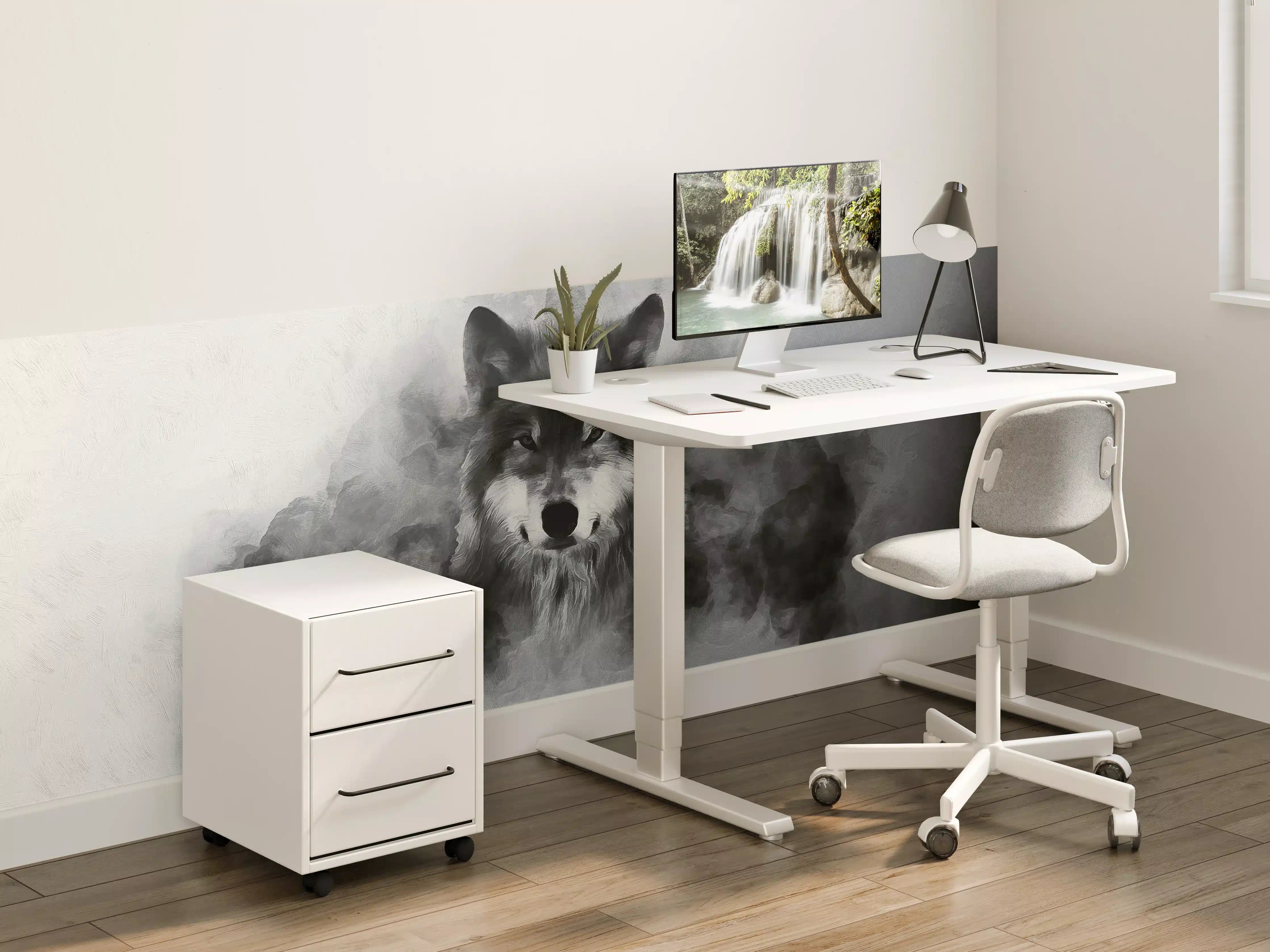 Kinderzimmer Wandgestaltung - Wolkiges Wolfporträt in Schwarzweiß