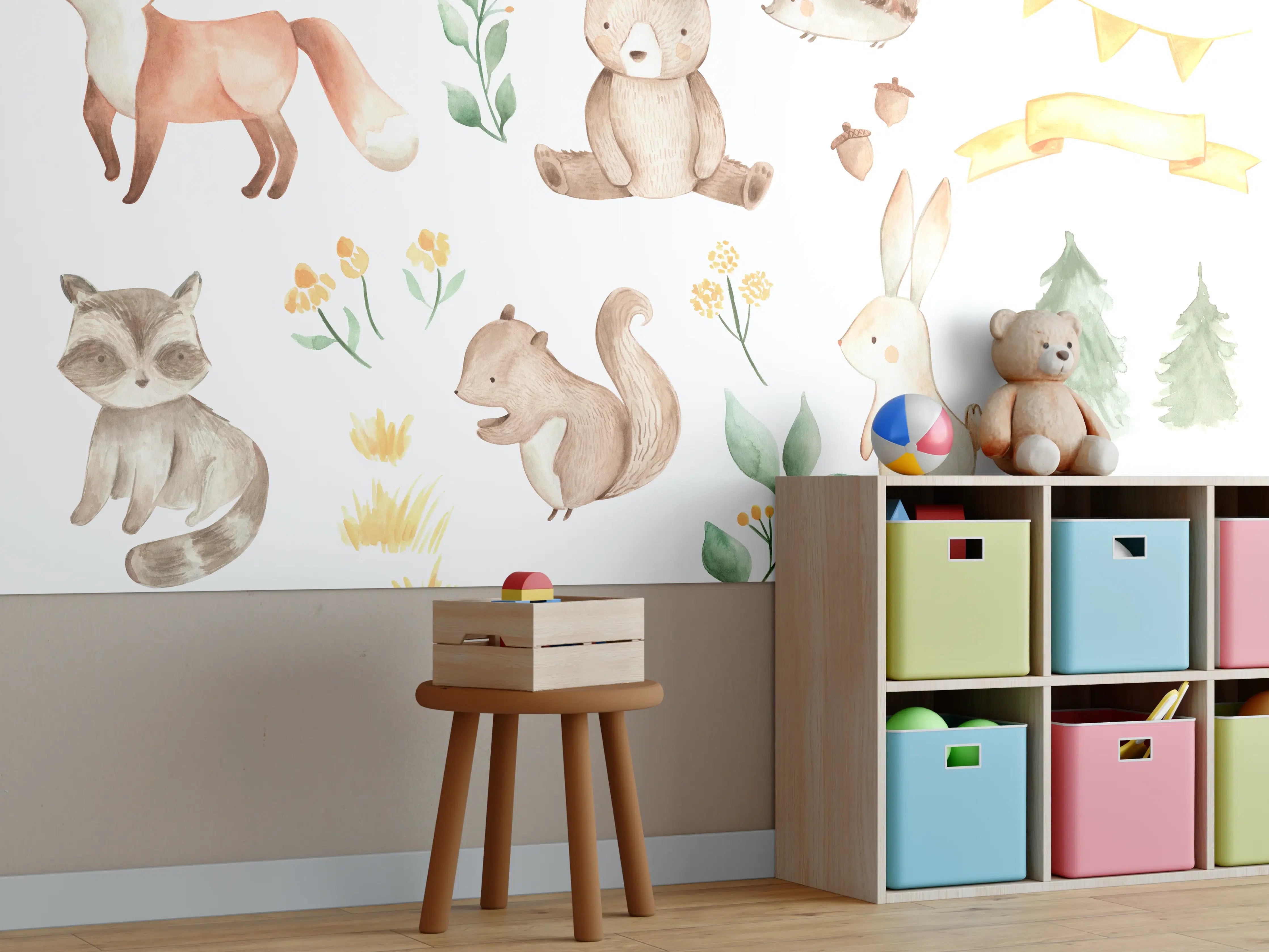 Kinderzimmer Wandgestaltung - Woodland Tiere - Aquarell