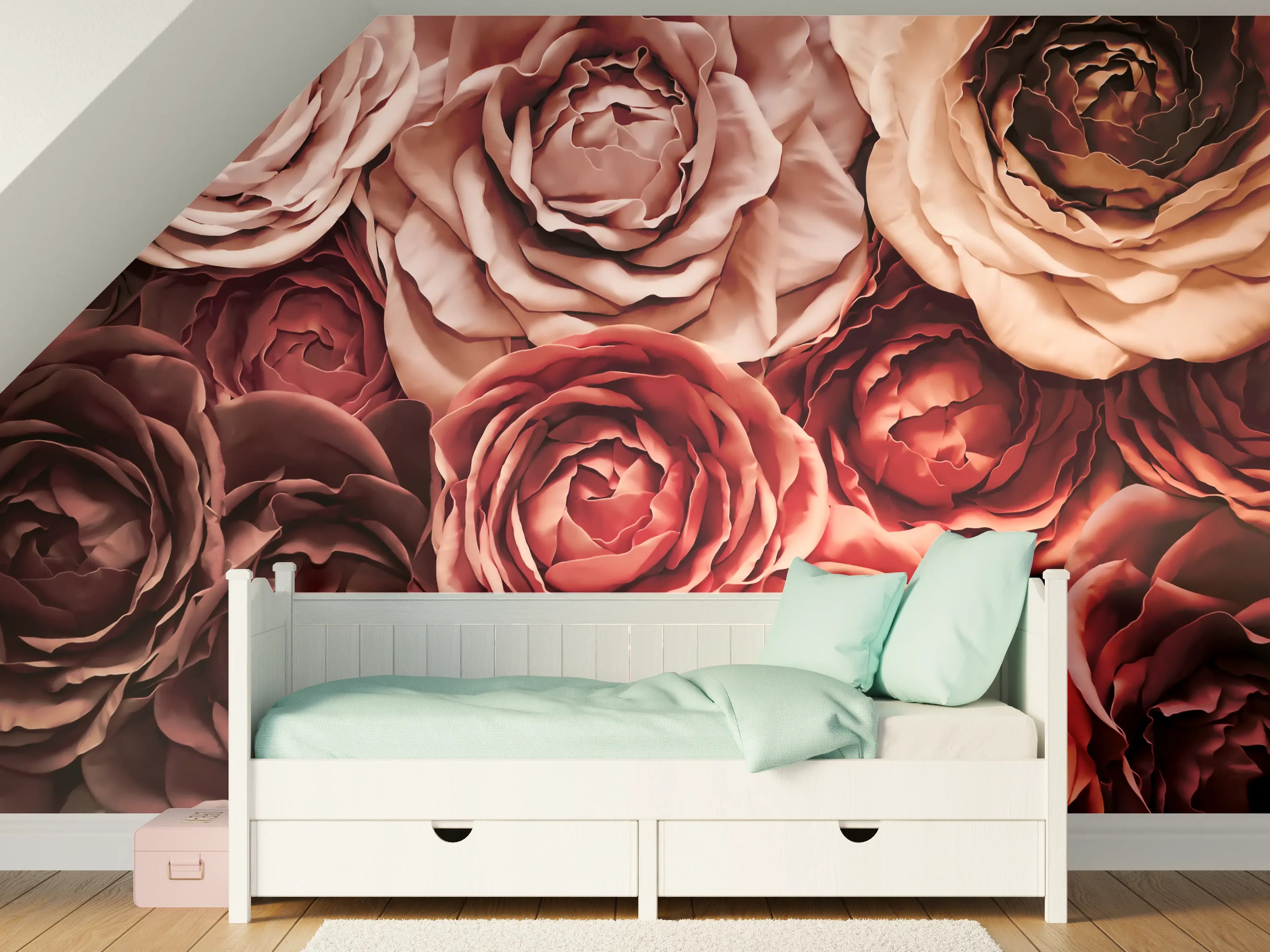 Kinderzimmer Wandgestaltung - Wunderschöne Rosen in warmen Tönen