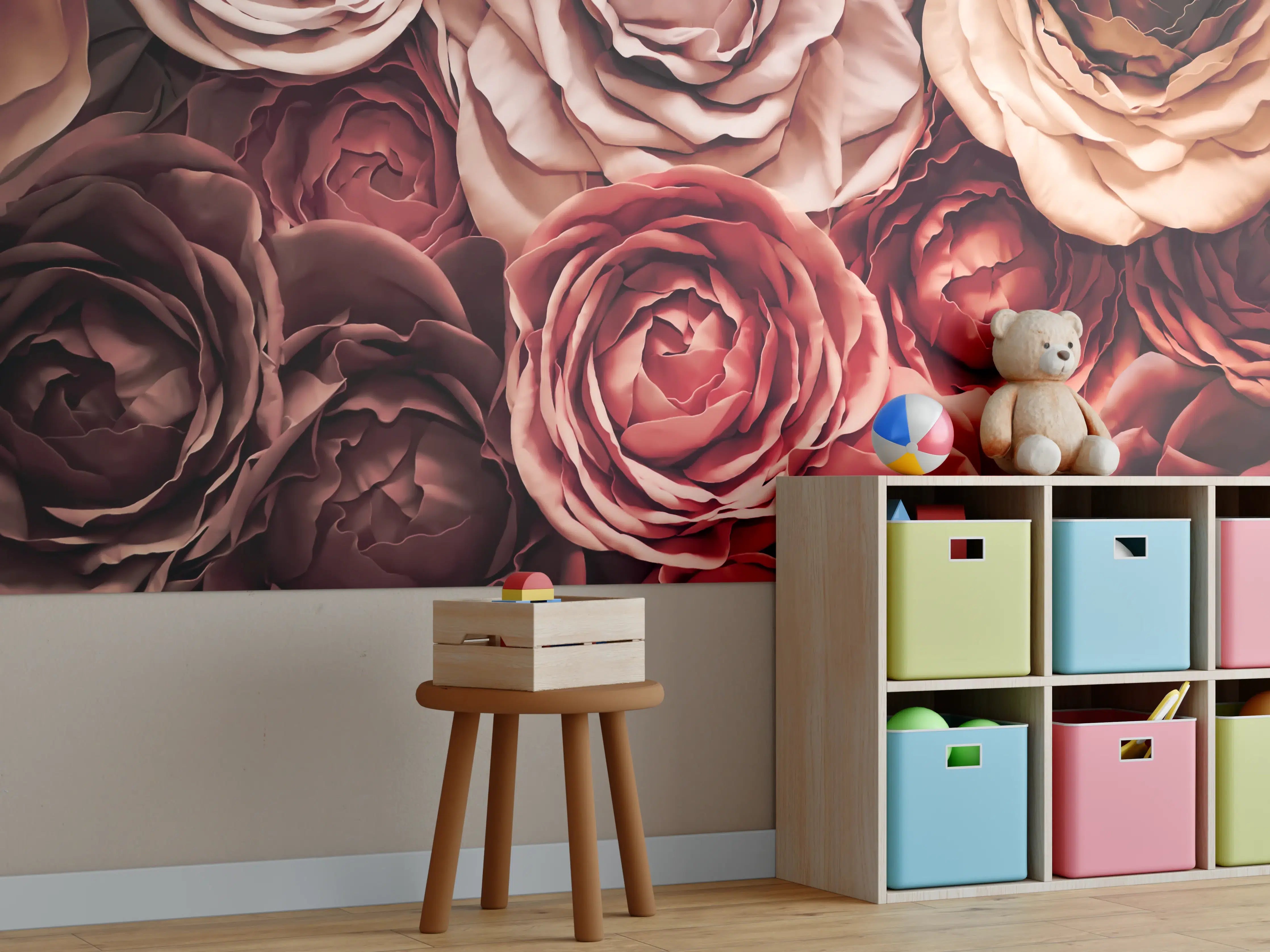 Kinderzimmer Wandgestaltung - Wunderschöne Rosen in warmen Tönen