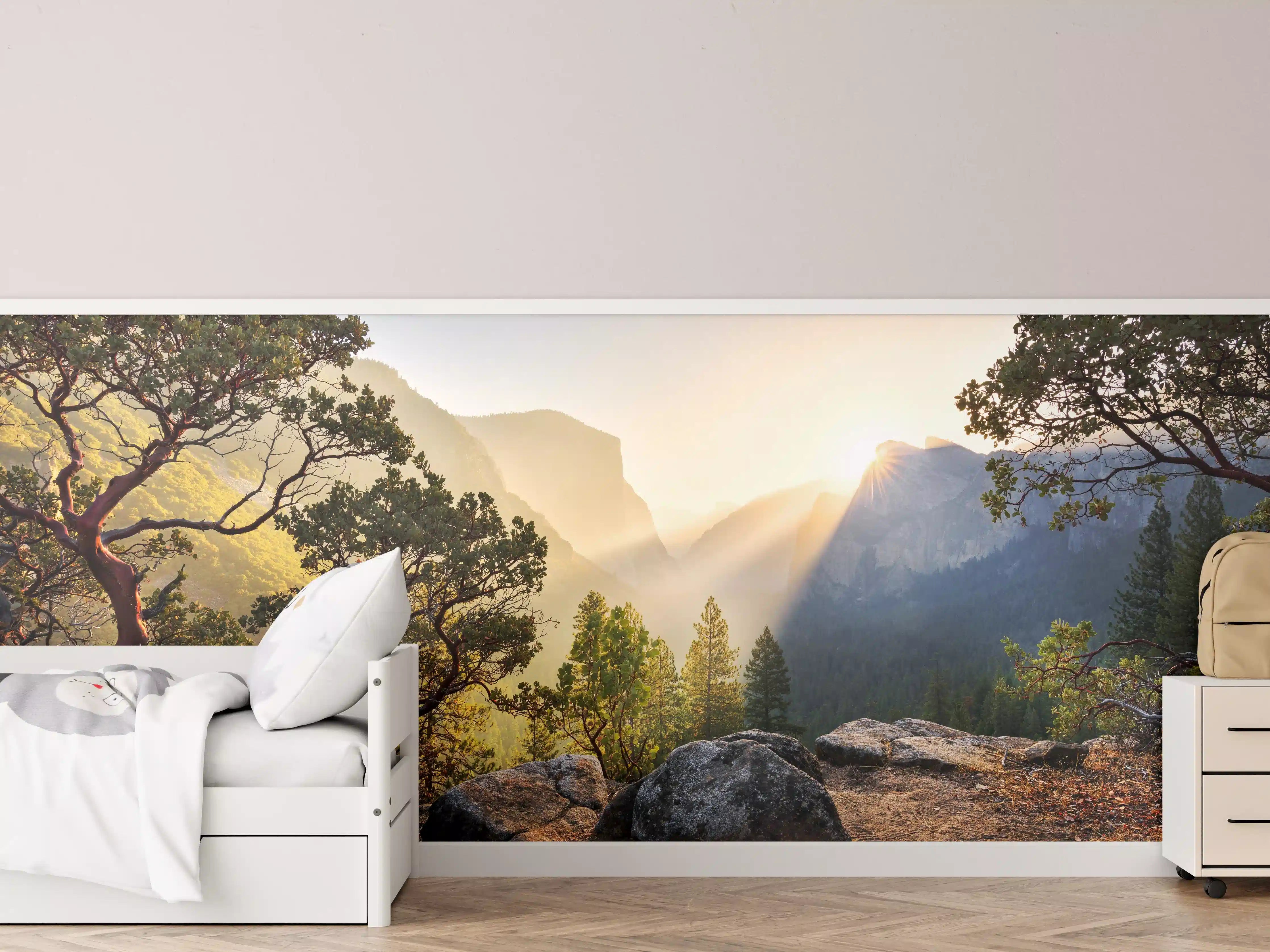 Kinderzimmer Wandgestaltung - Yosemite Sonnenstrahlen Panorama