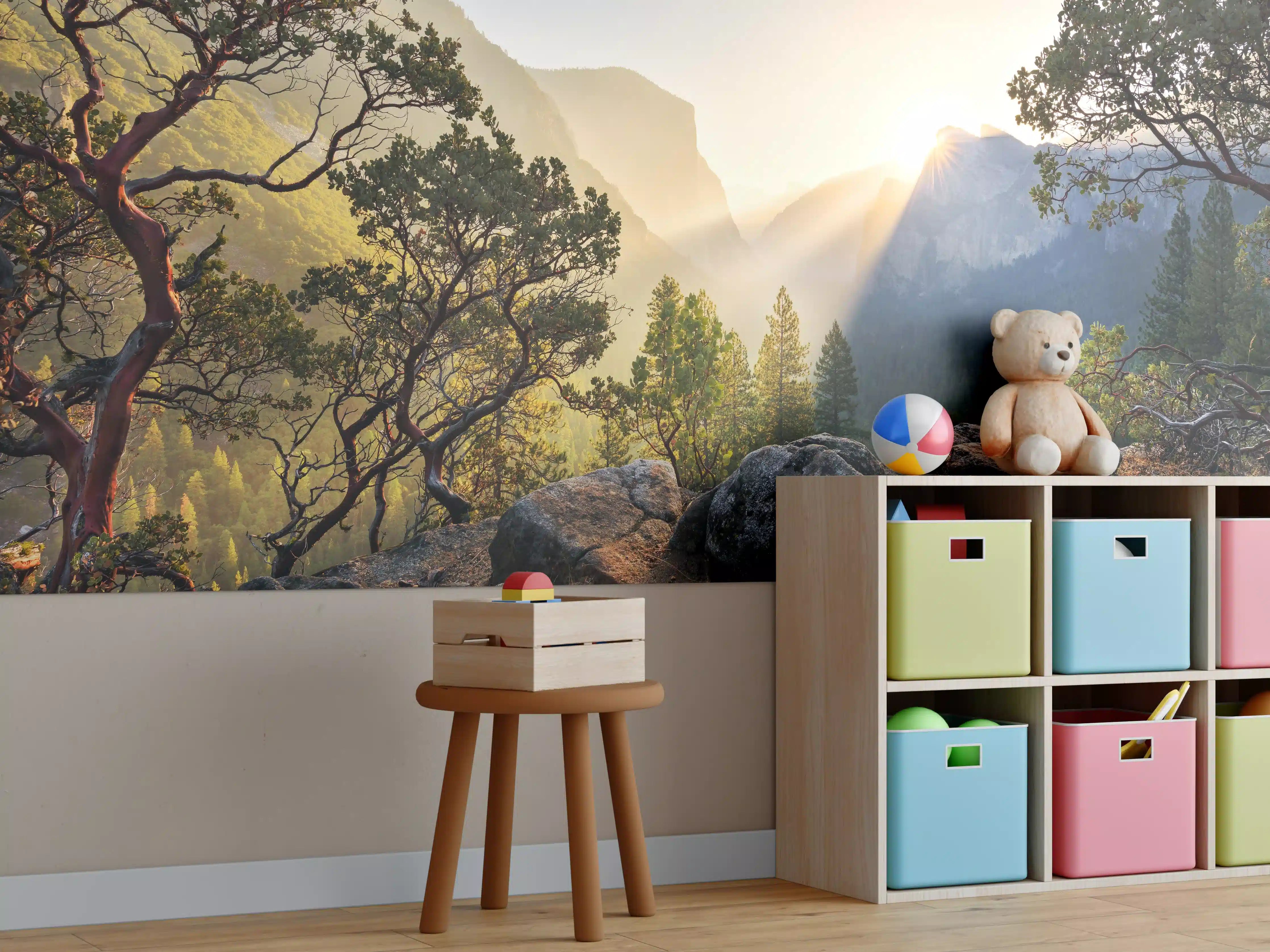 Kinderzimmer Wandgestaltung - Yosemite Sonnenstrahlen Panorama