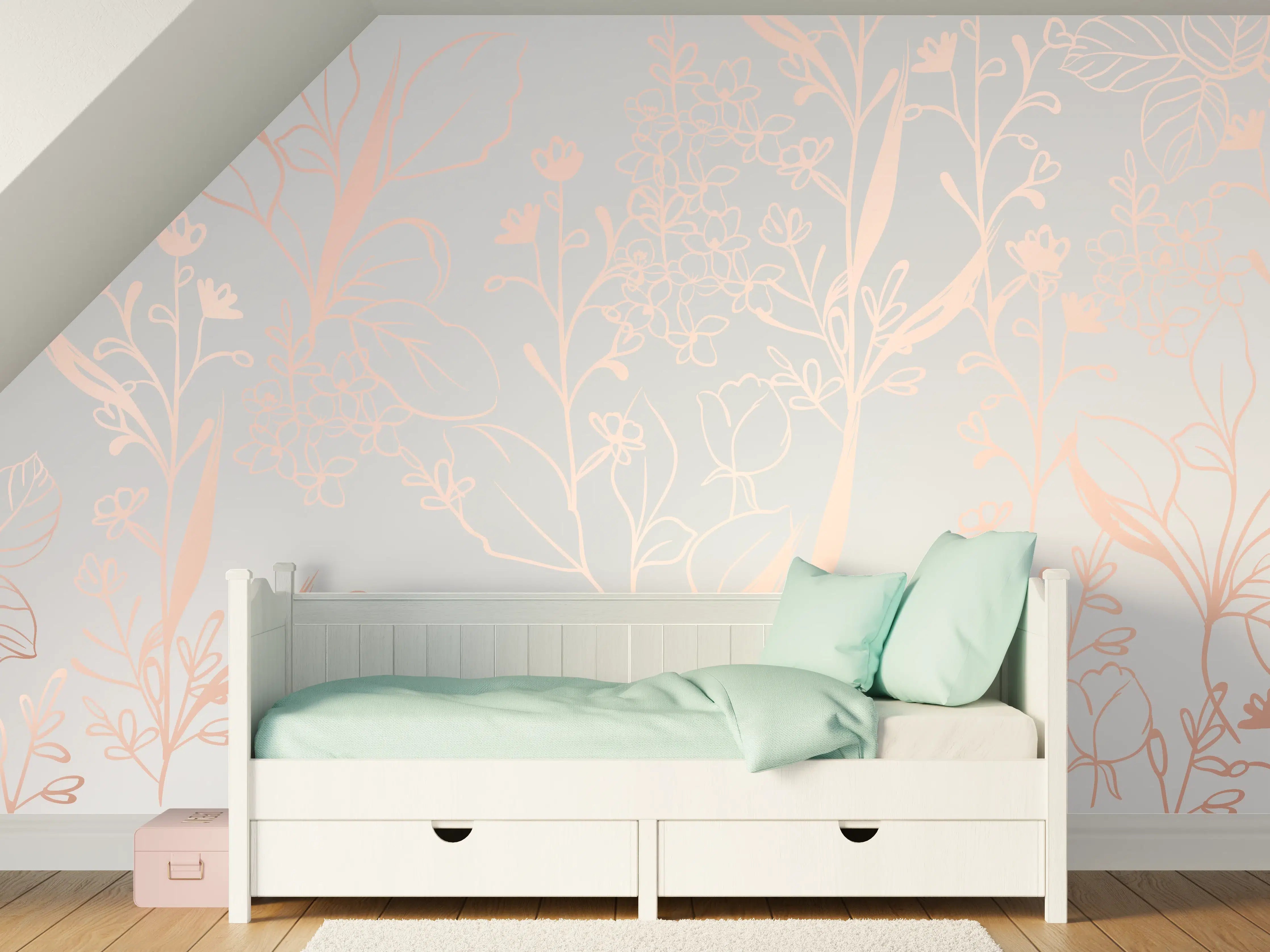 Kinderzimmer Wandgestaltung - Zarte Blütenillustration Beige-Rosa