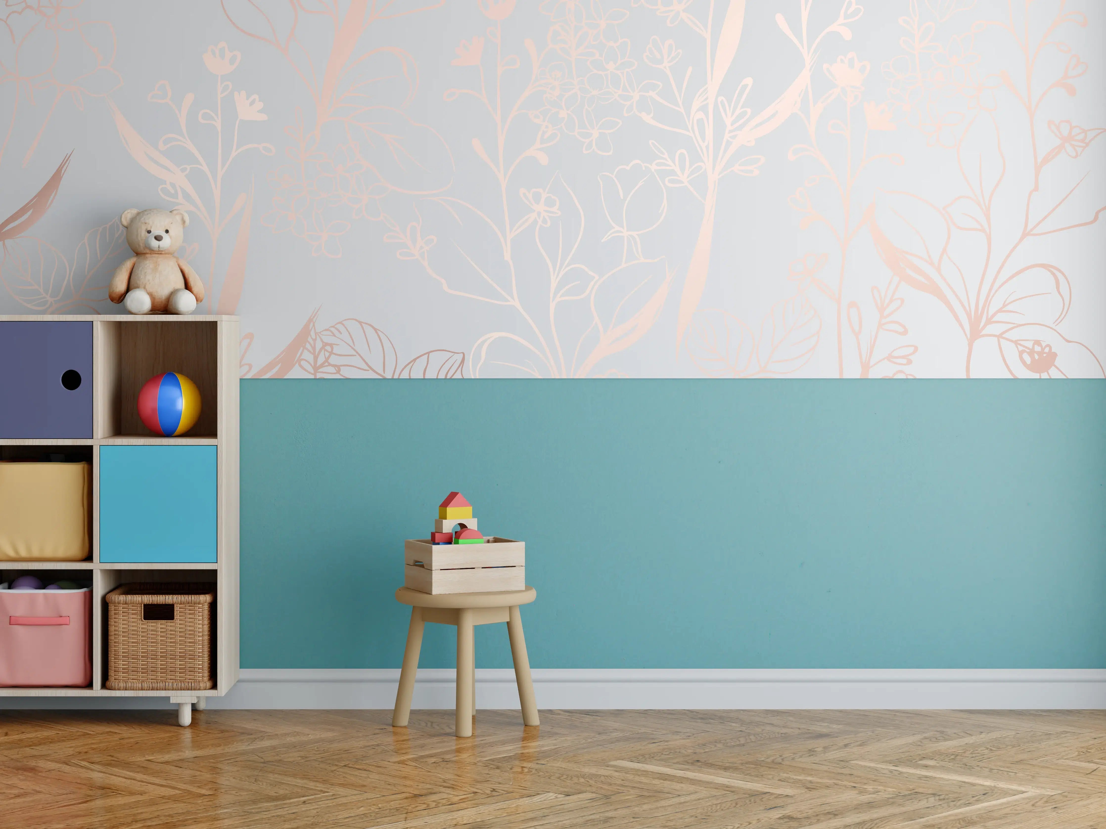 Kinderzimmer Wandgestaltung - Zarte Blütenillustration Beige-Rosa