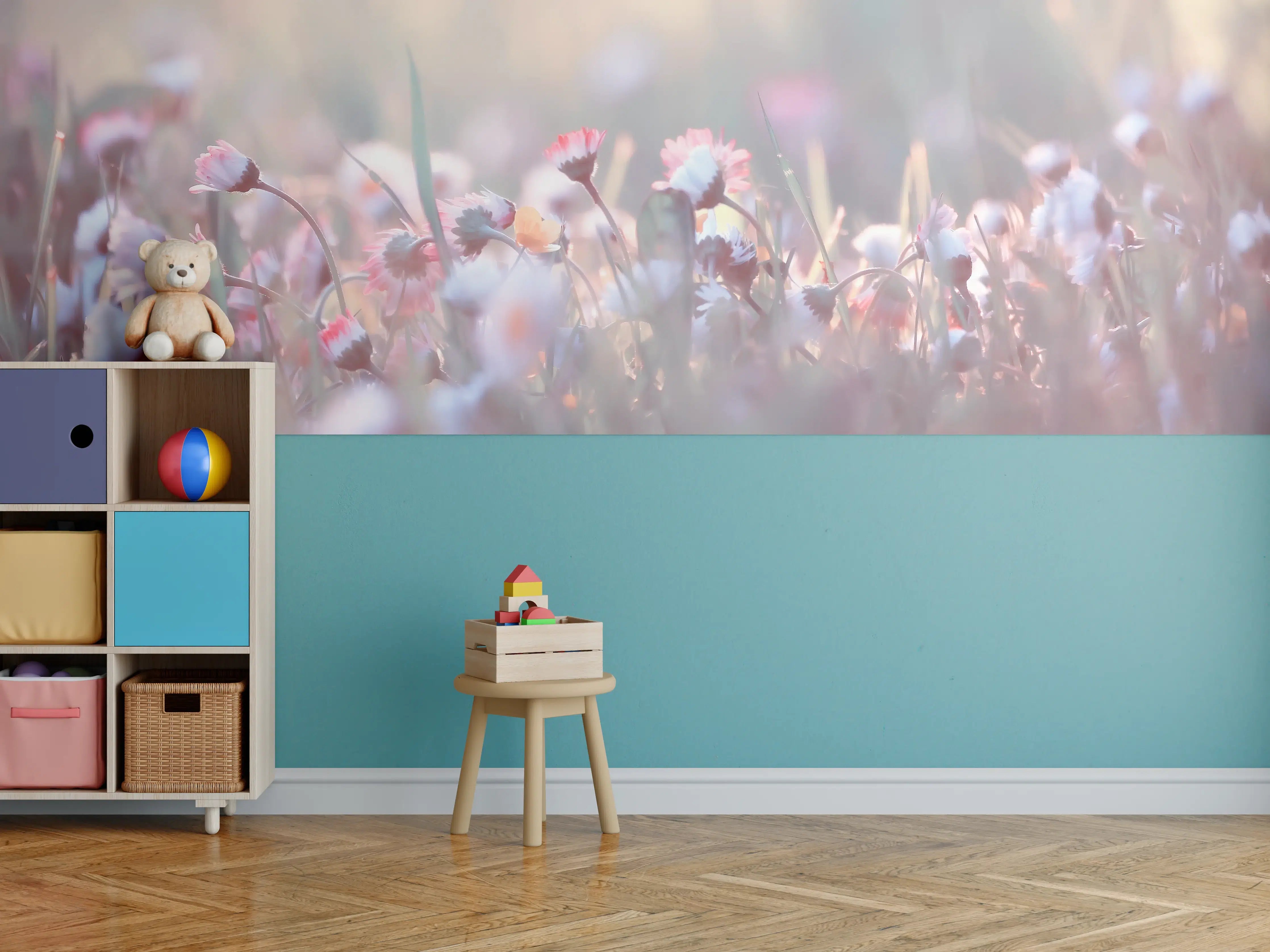 Kinderzimmer Wandgestaltung - Zarte Blumen im Morgengrauen