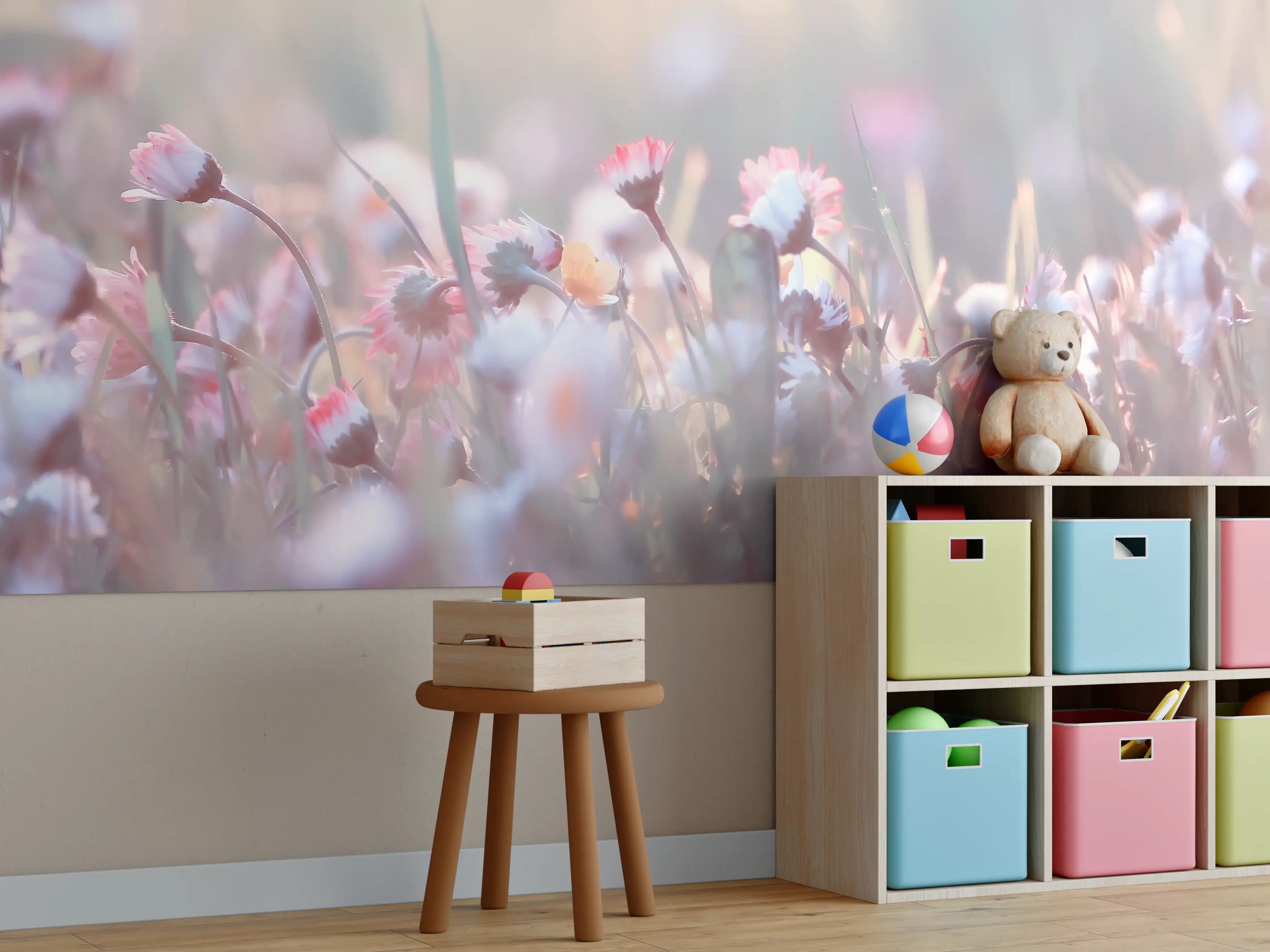 Kinderzimmer Wandgestaltung - Zarte Blumen im Morgengrauen