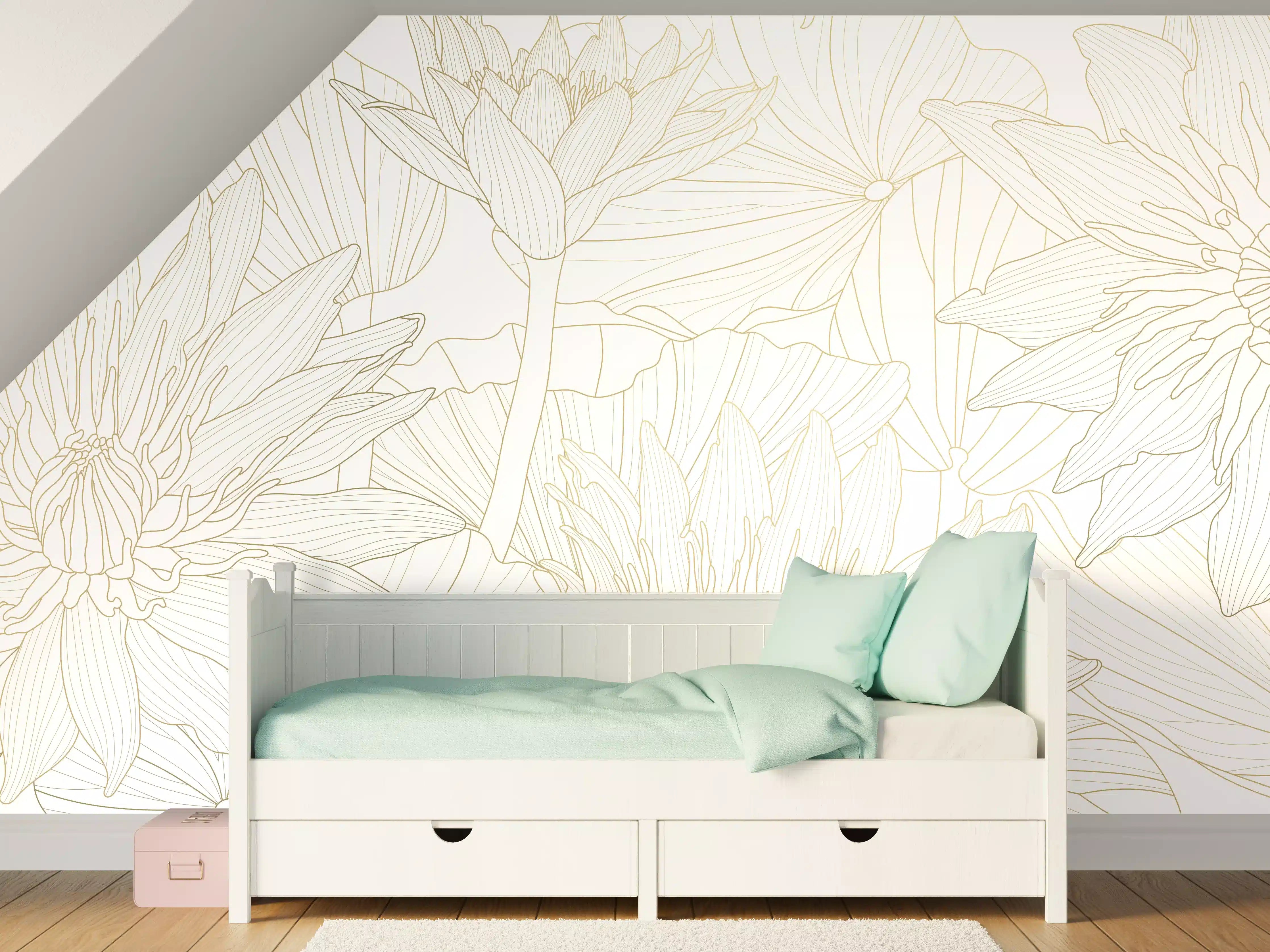 Kinderzimmer Wandgestaltung - Zarte Blumenlinie in Creme und Beige