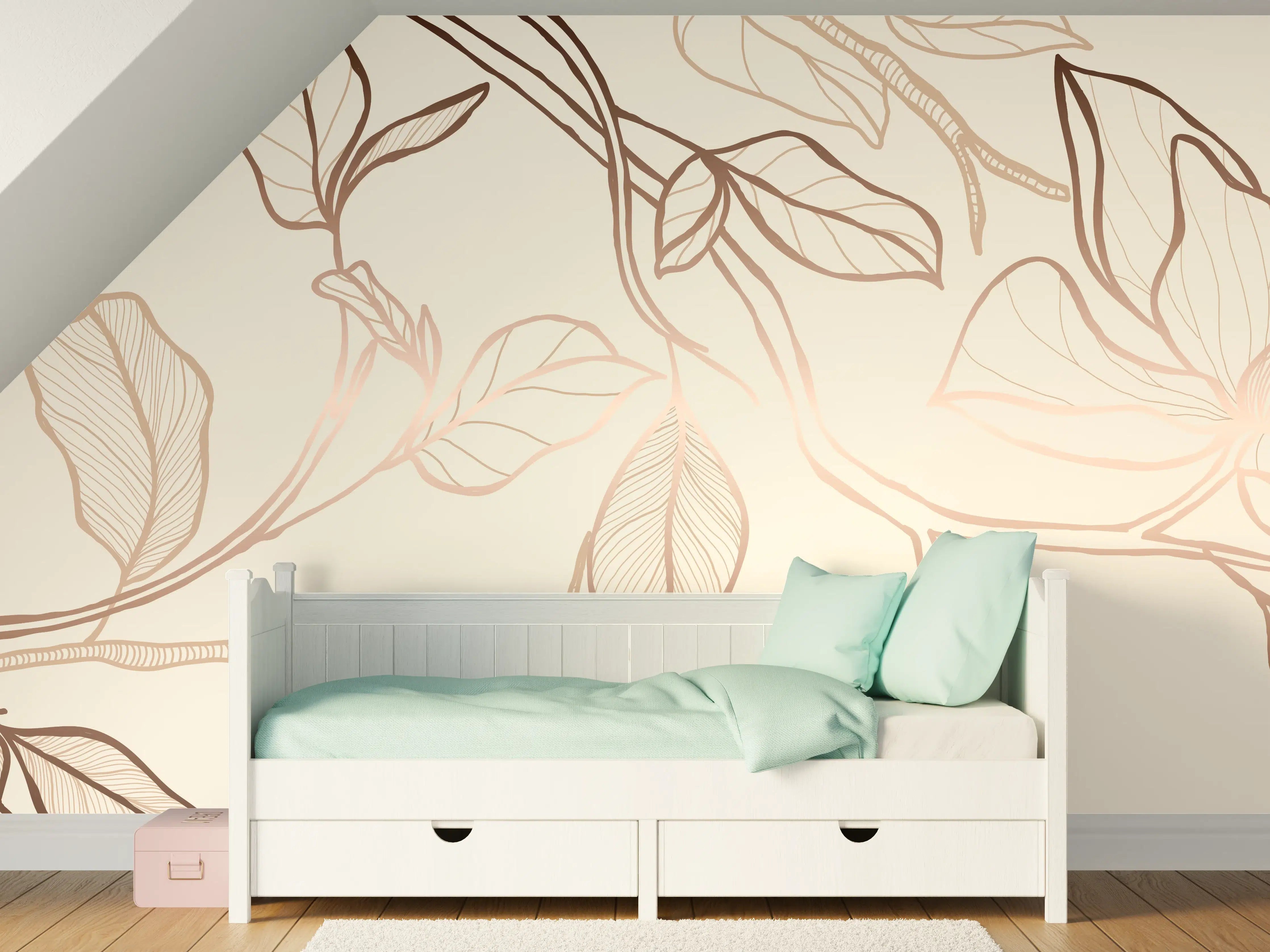 Kinderzimmer Wandgestaltung - Zarte Blumenzeichnung Beige