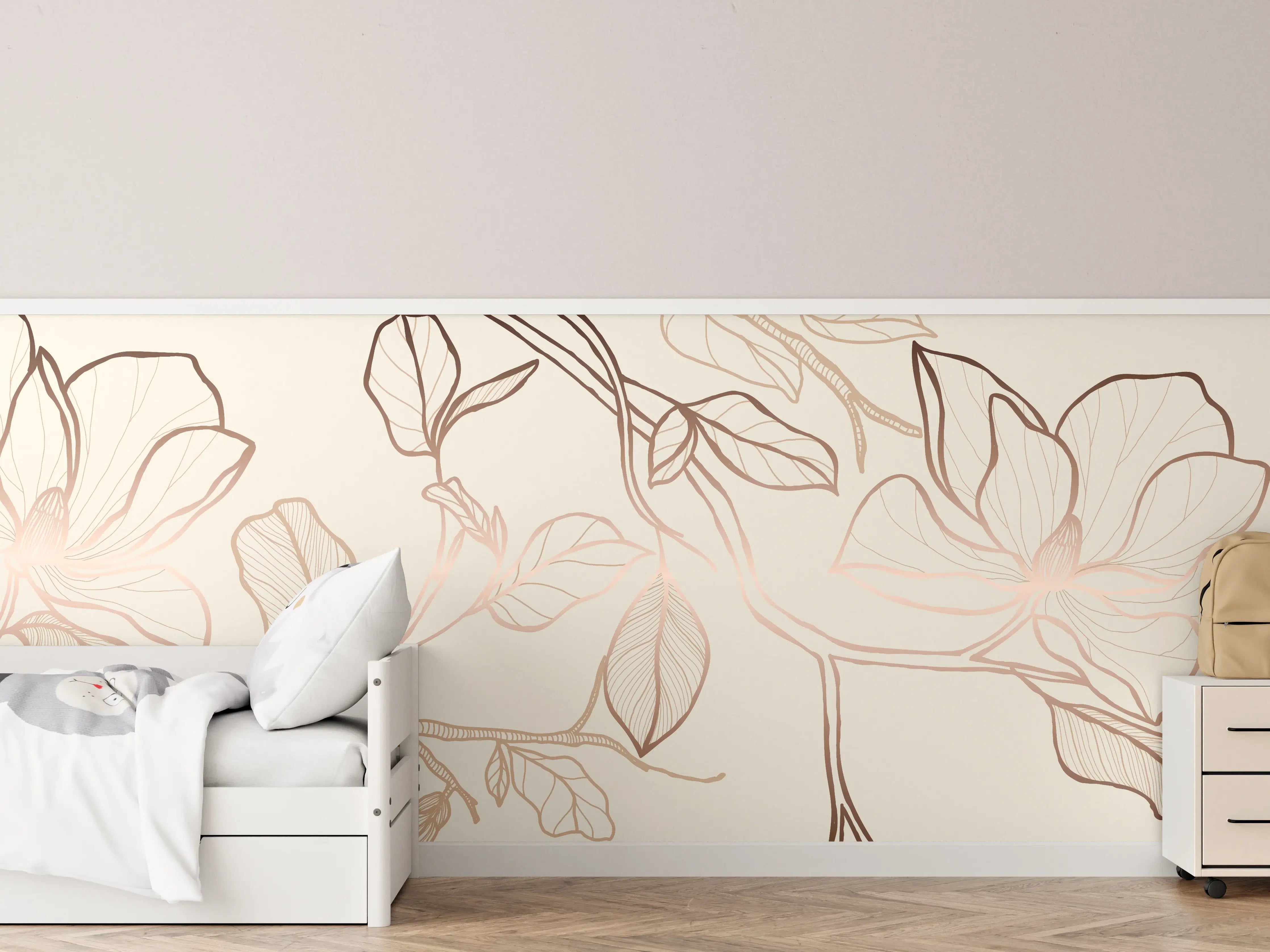 Kinderzimmer Wandgestaltung - Zarte Blumenzeichnung Beige