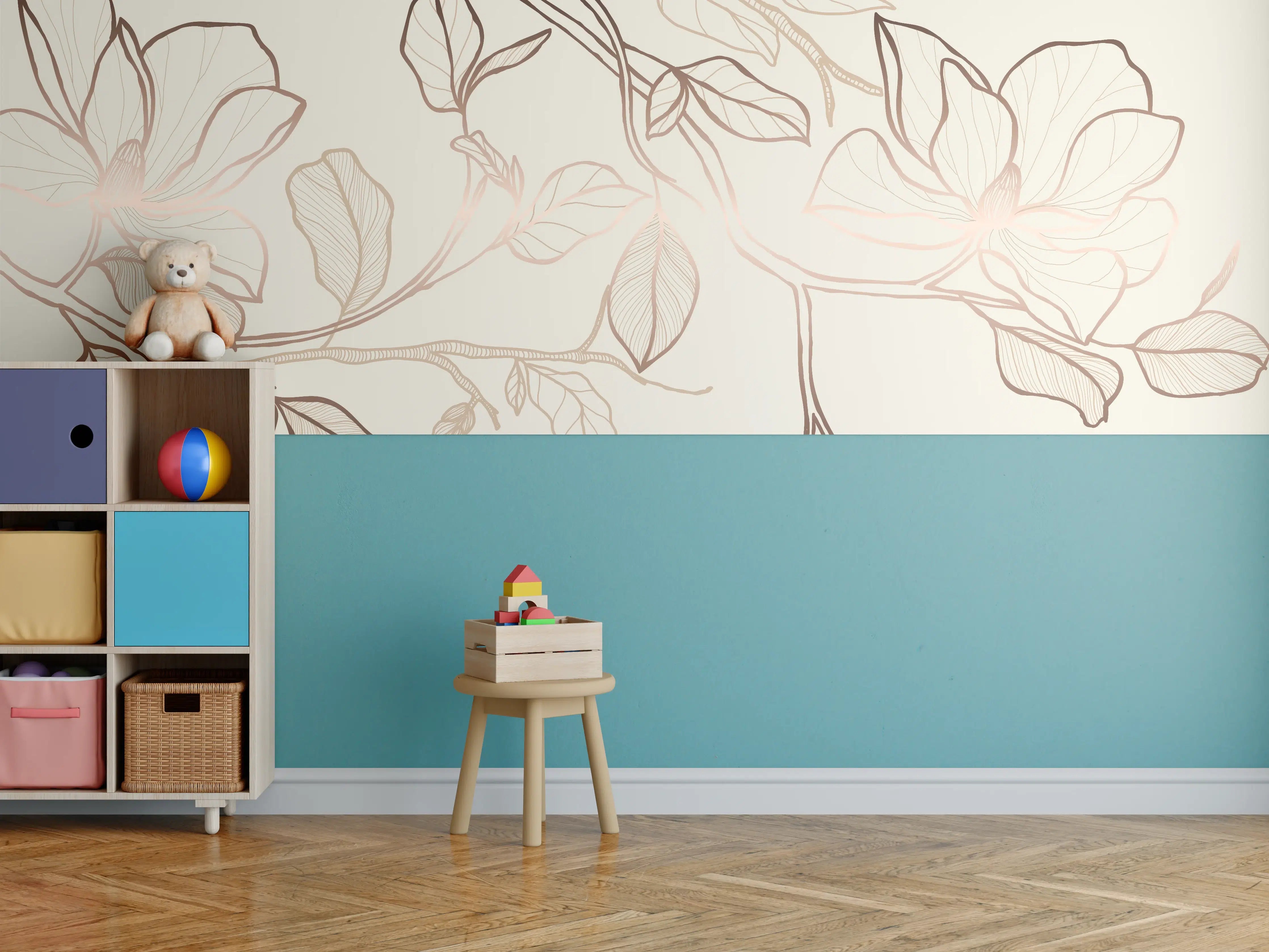 Kinderzimmer Wandgestaltung - Zarte Blumenzeichnung Beige